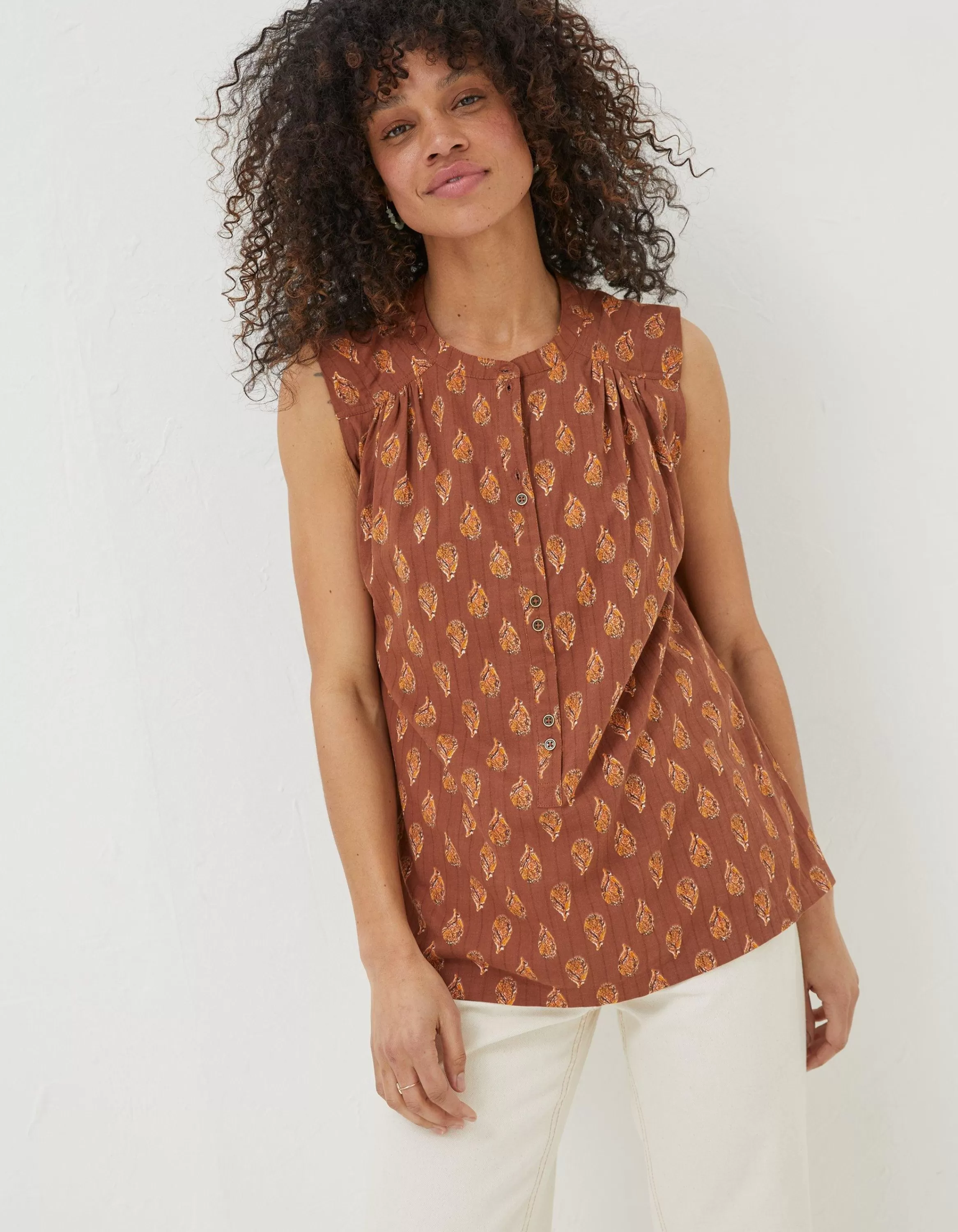 Clearance FatFace Morgan Woodblock Cami Top Tan