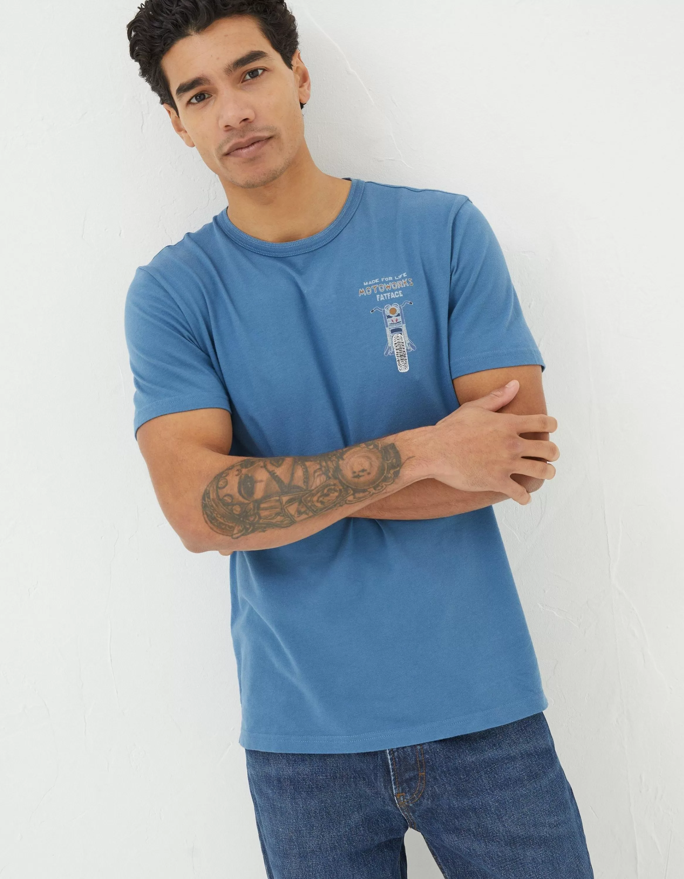 Discount FatFace Motoworks T-Shirt Washed Blue