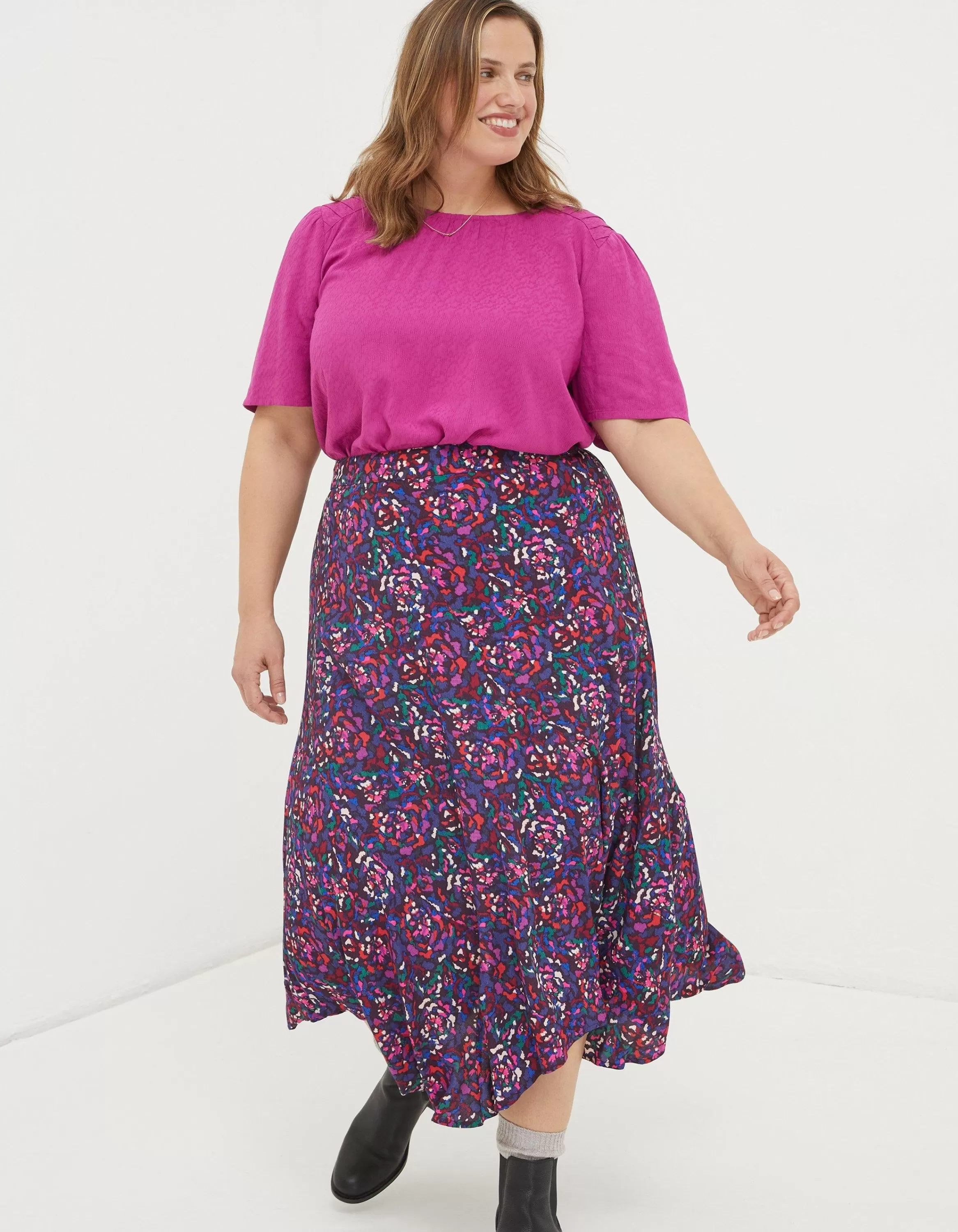 Sale FatFace Naomi Abstract Midi Skirt Purple