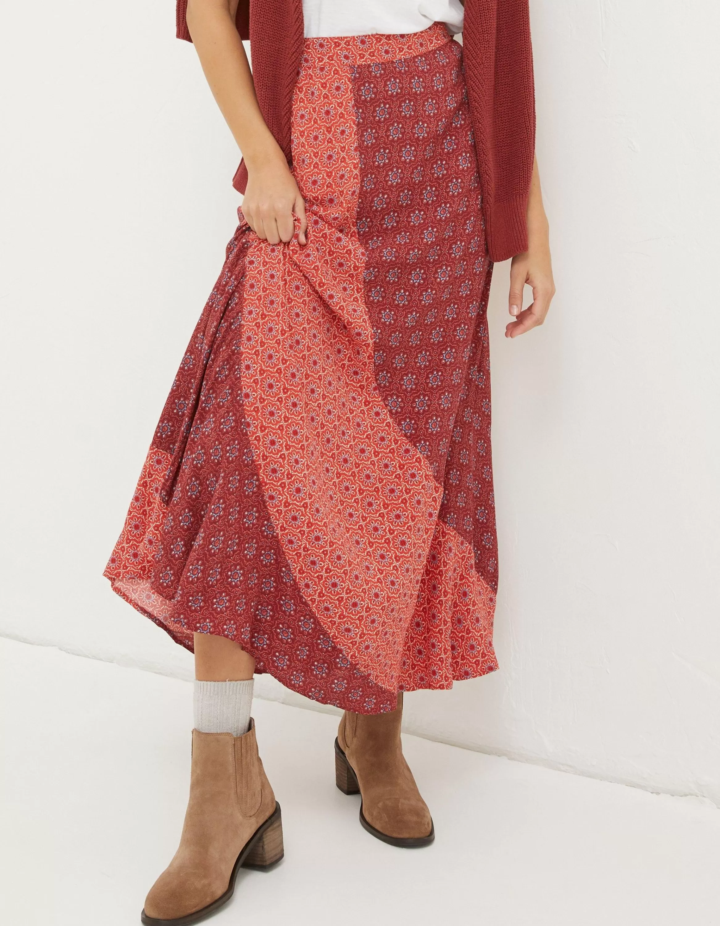 Store FatFace Naomi Craft Geo Midi Skirt Raspberry Red