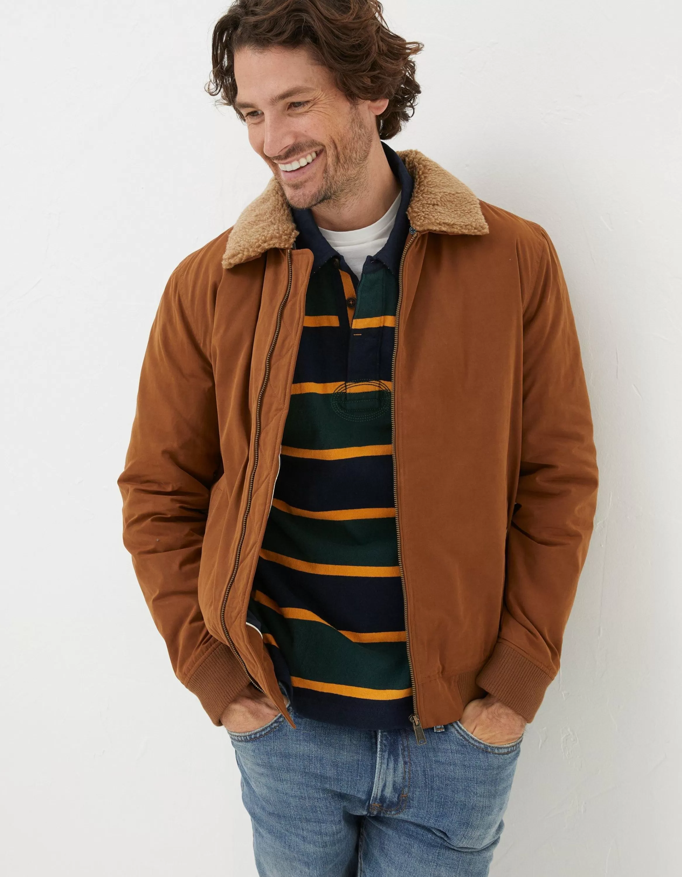 Flash Sale FatFace Newlyn Cotton Bomber Jacket Light Brown