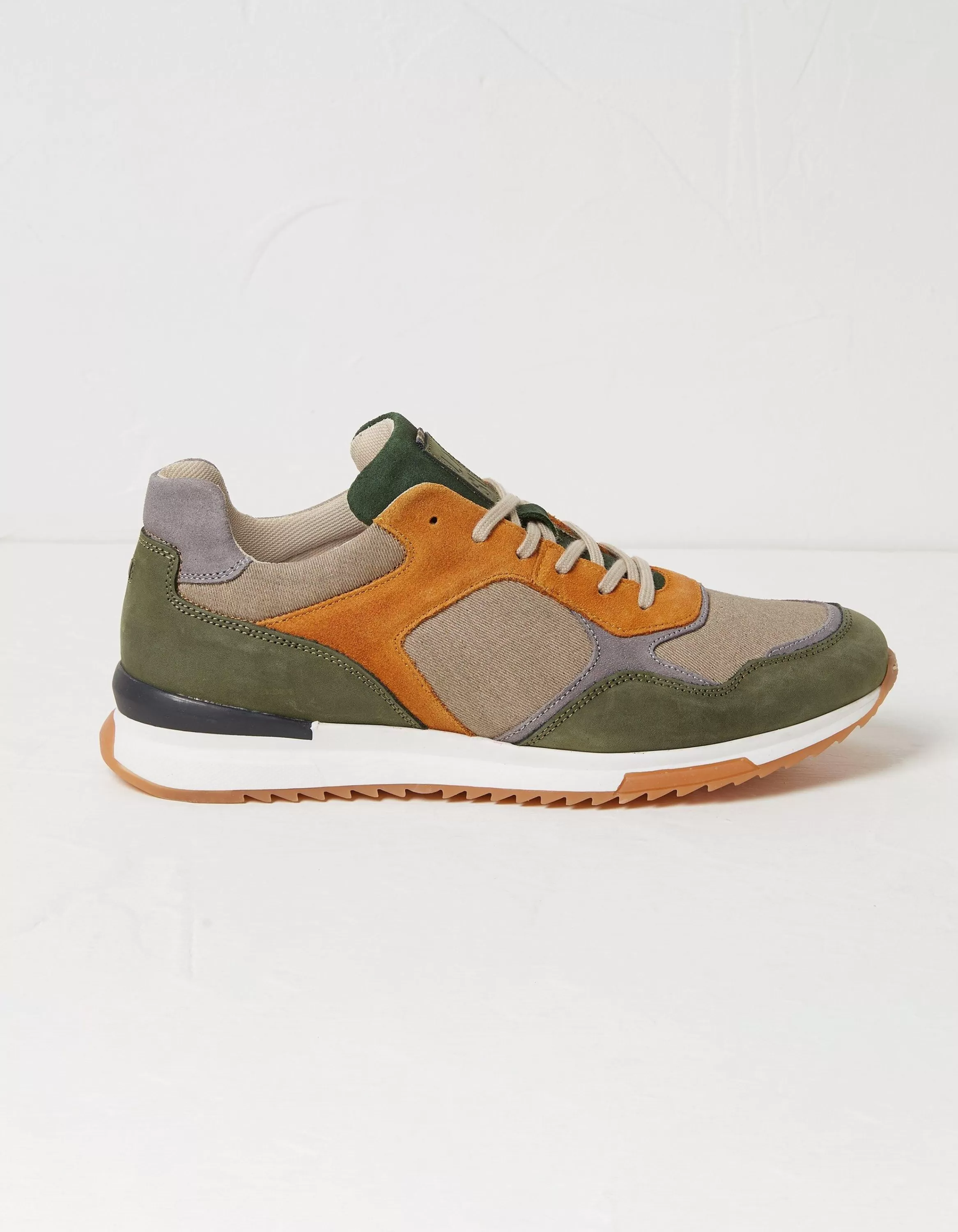 Outlet FatFace Oakes Leather Trainers Khaki Green