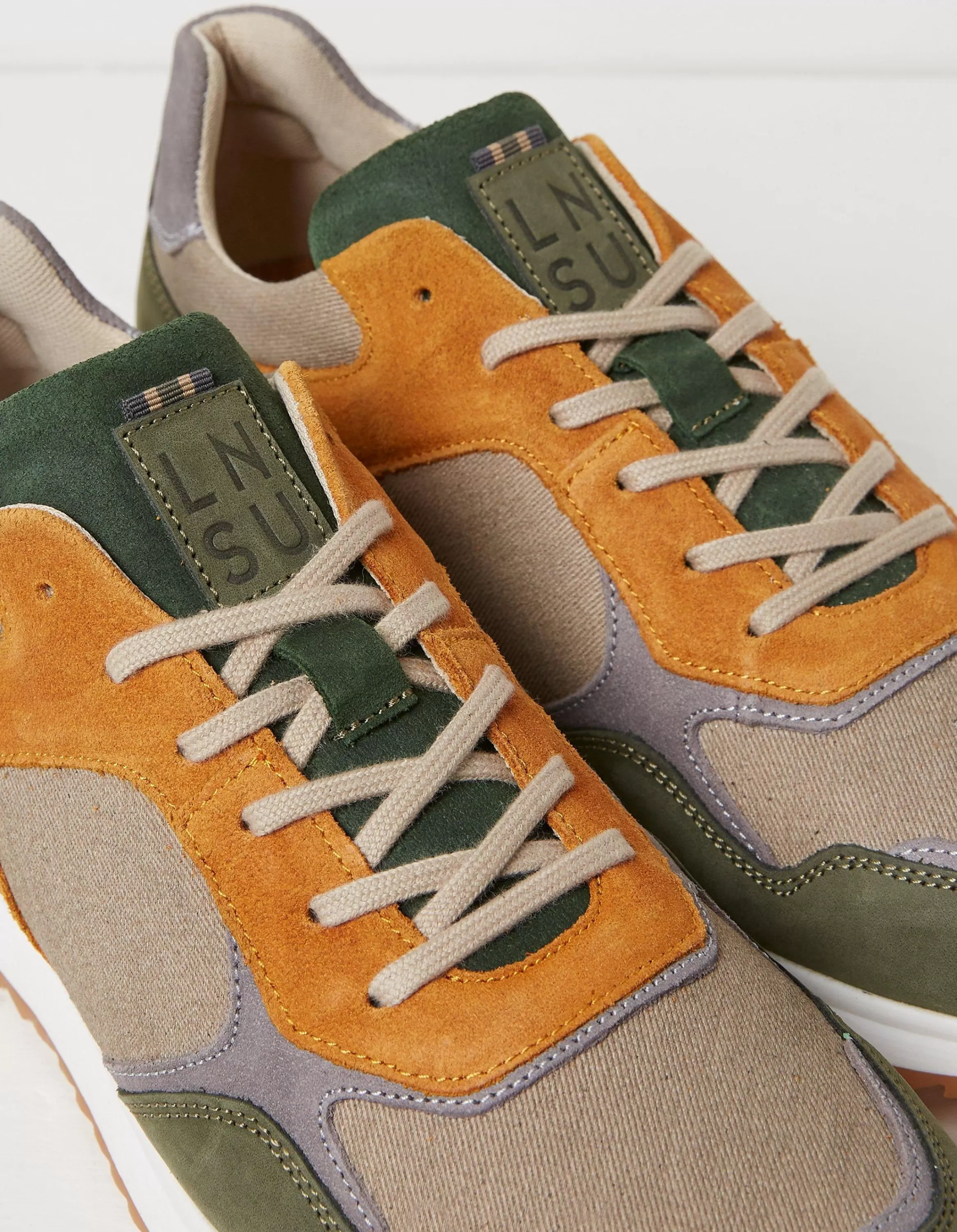 Outlet FatFace Oakes Leather Trainers Khaki Green