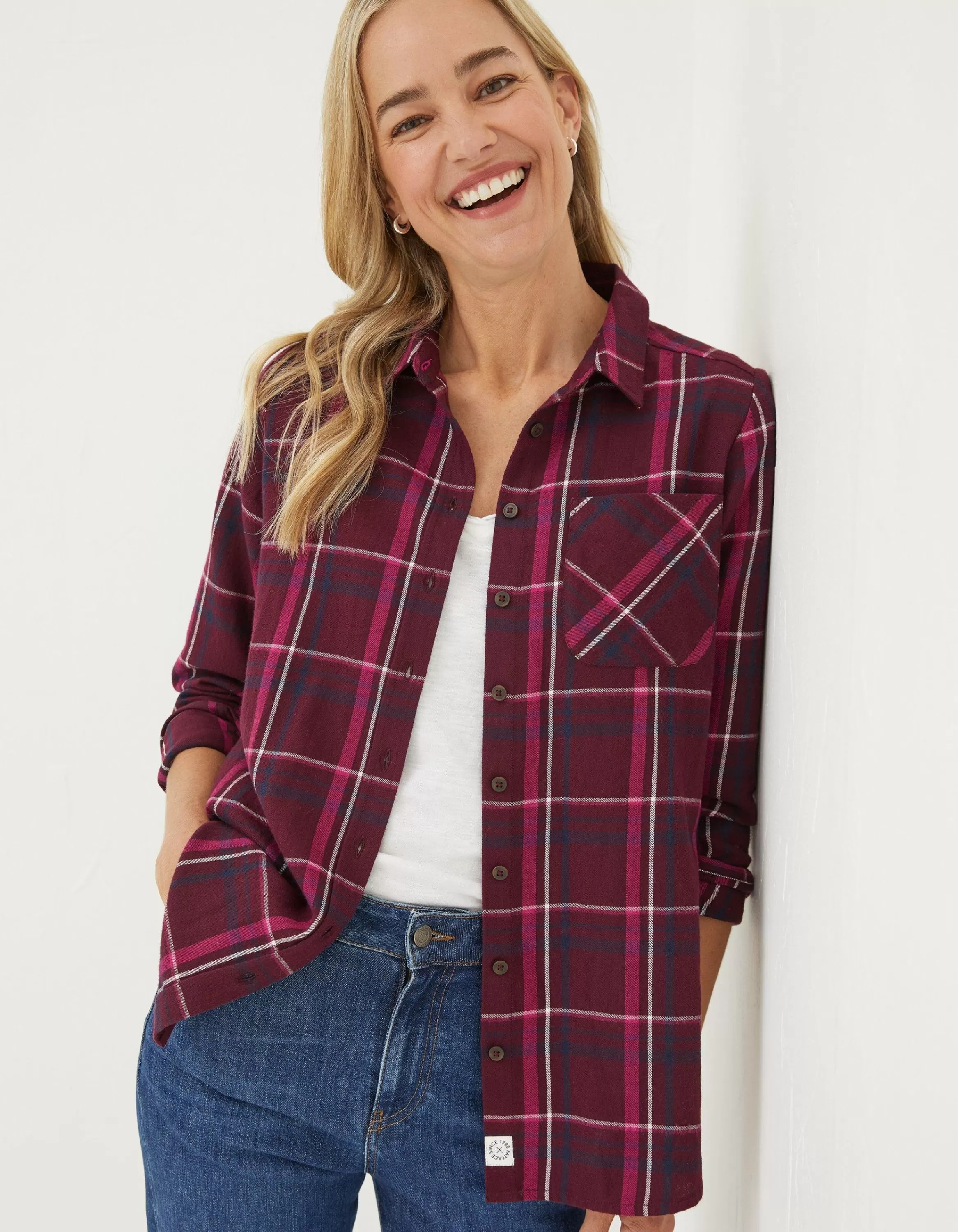 Clearance FatFace Olivia Check Shirt Dark Red