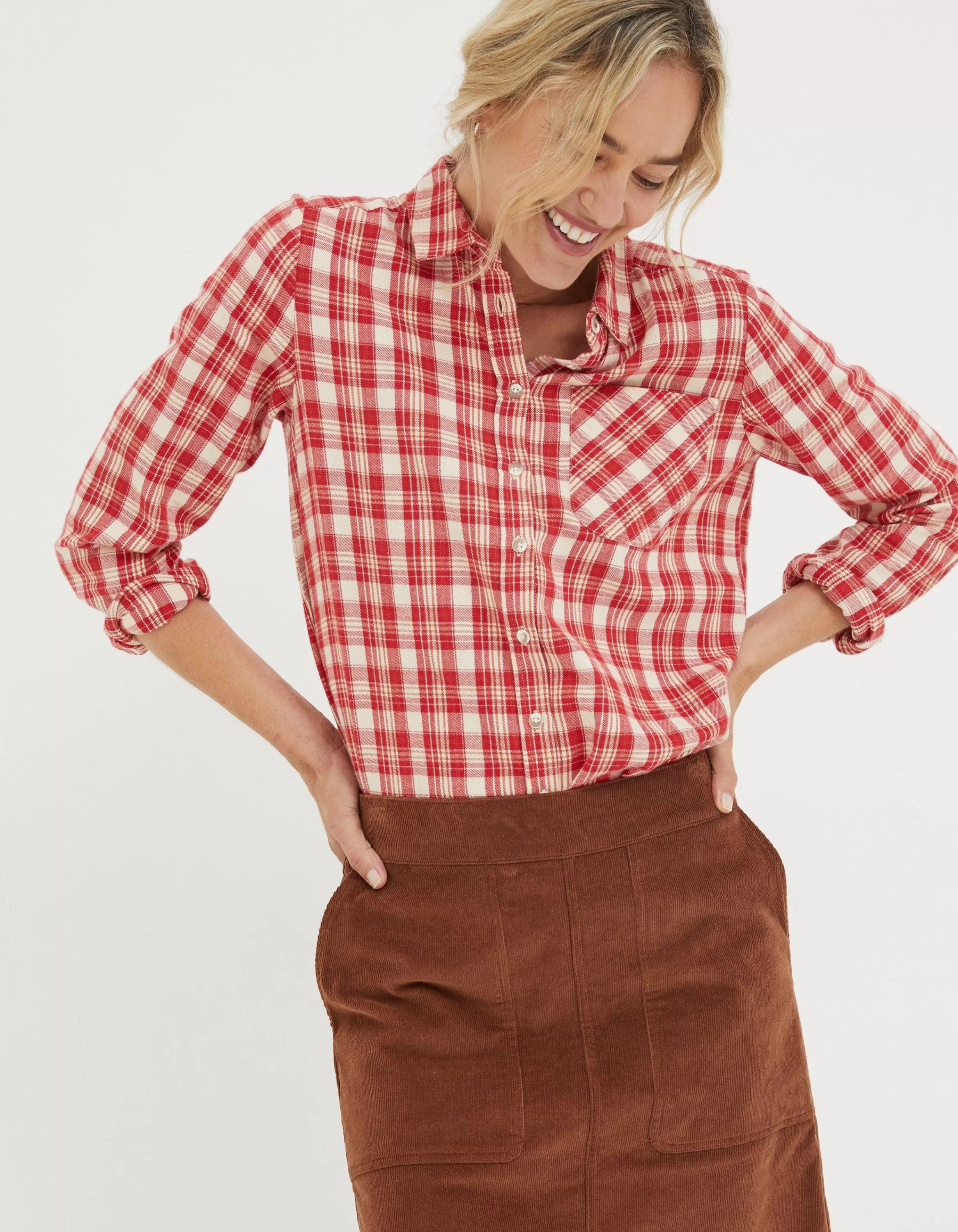 Cheap FatFace Olivia Check Shirt Washed Red