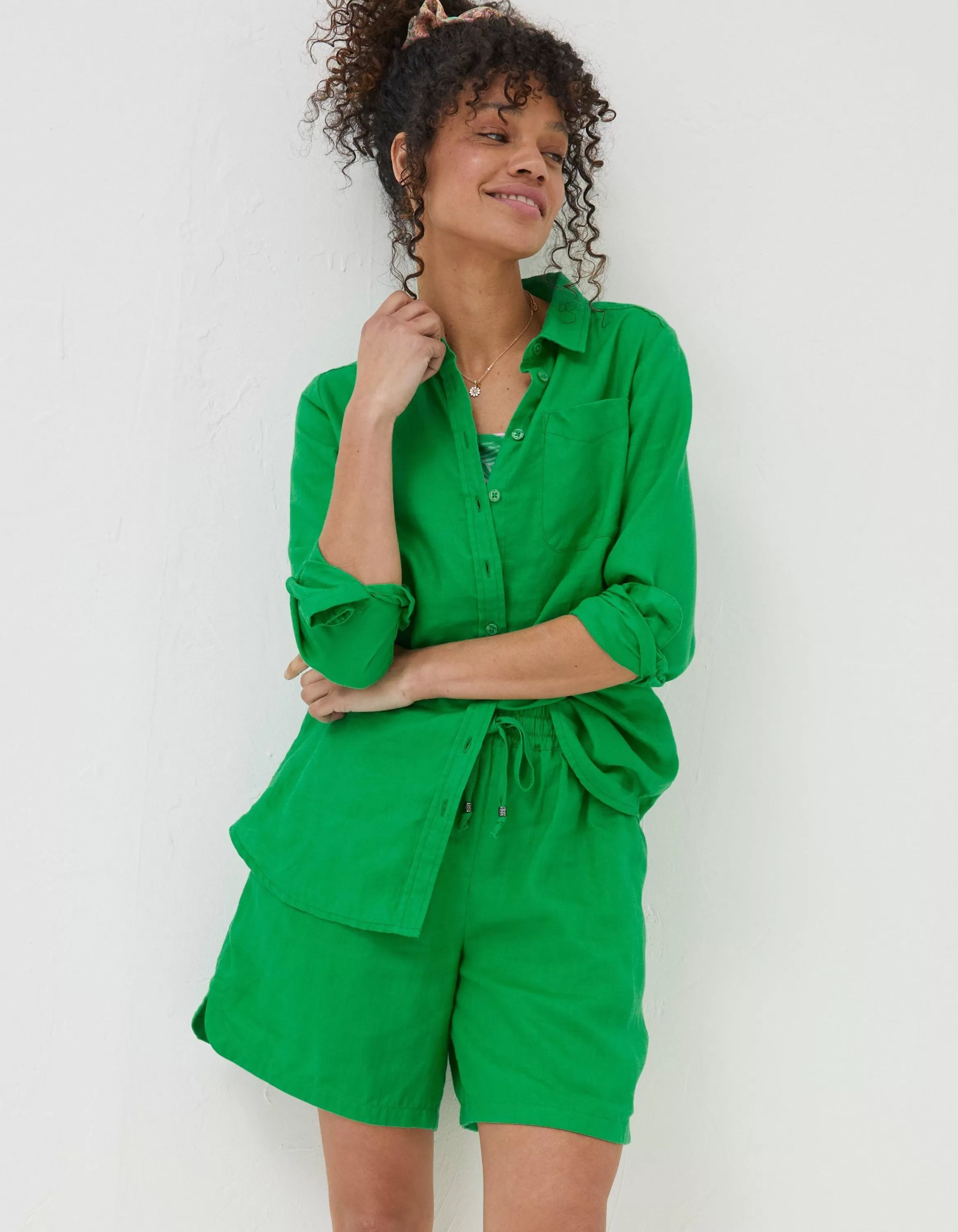 Hot FatFace Olivia Linen Shirt Bright Green