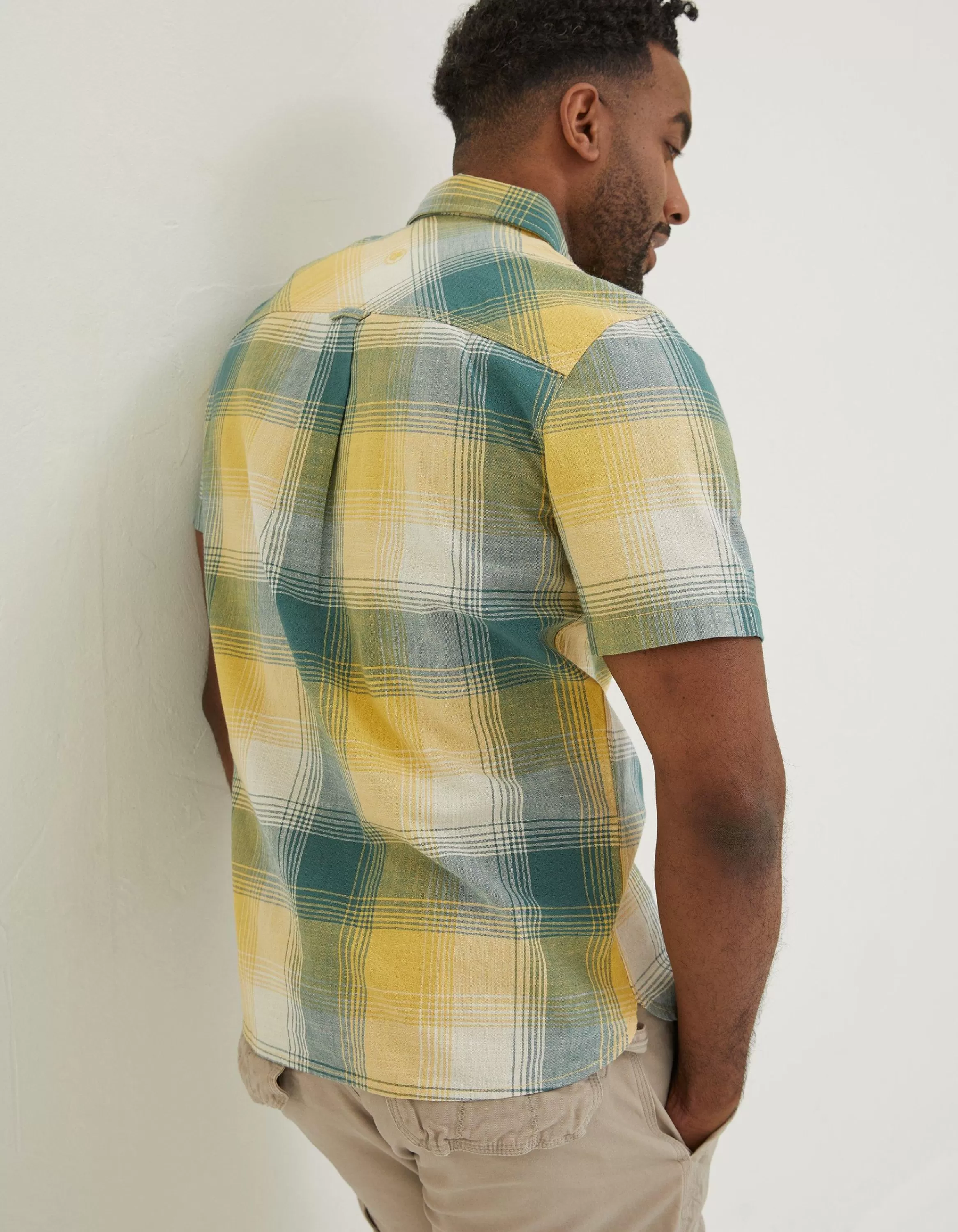 Fashion FatFace Ombre Check Shirt Khaki Green