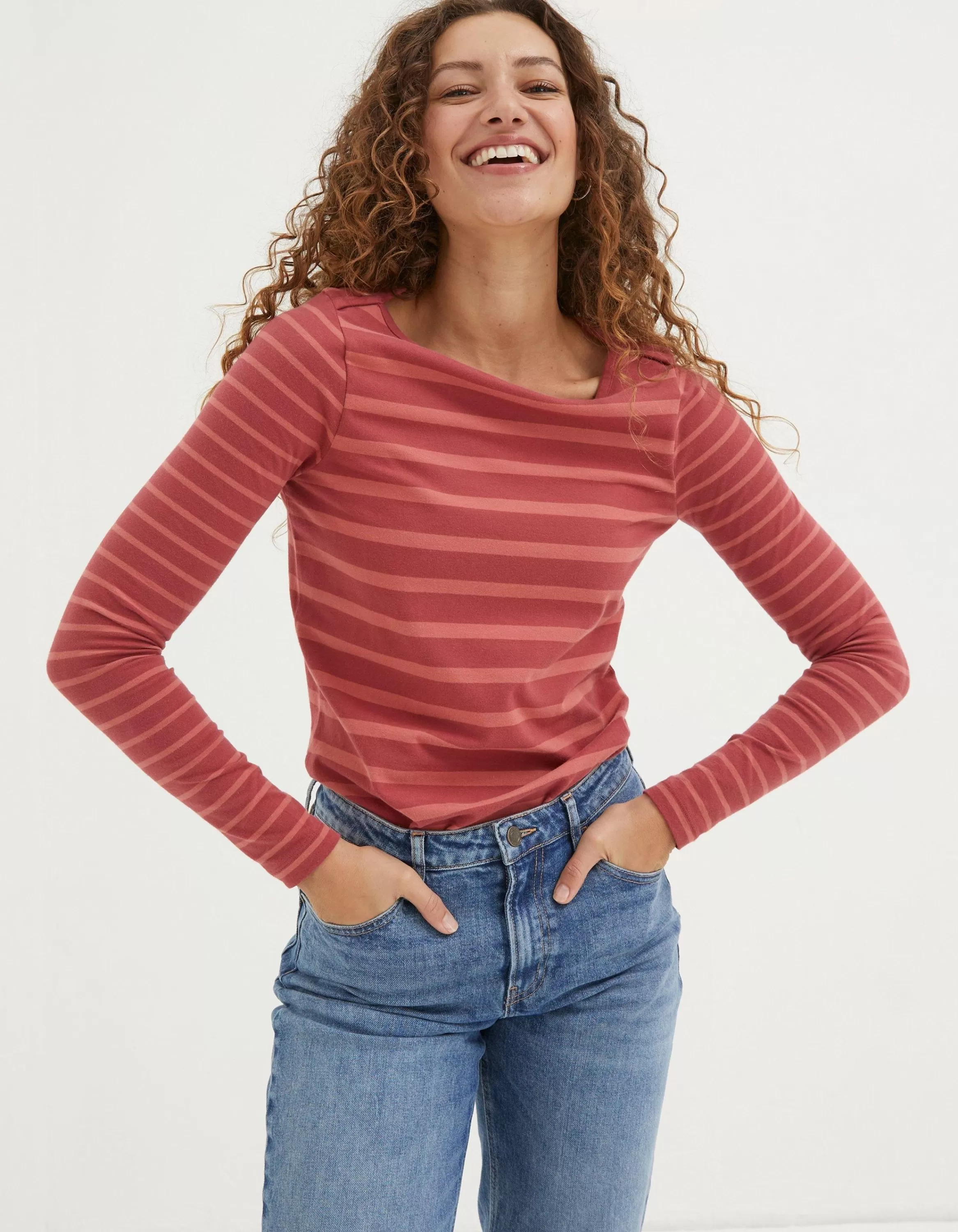 Flash Sale FatFace Organic Cotton Breton T Shirt Raspberry Red