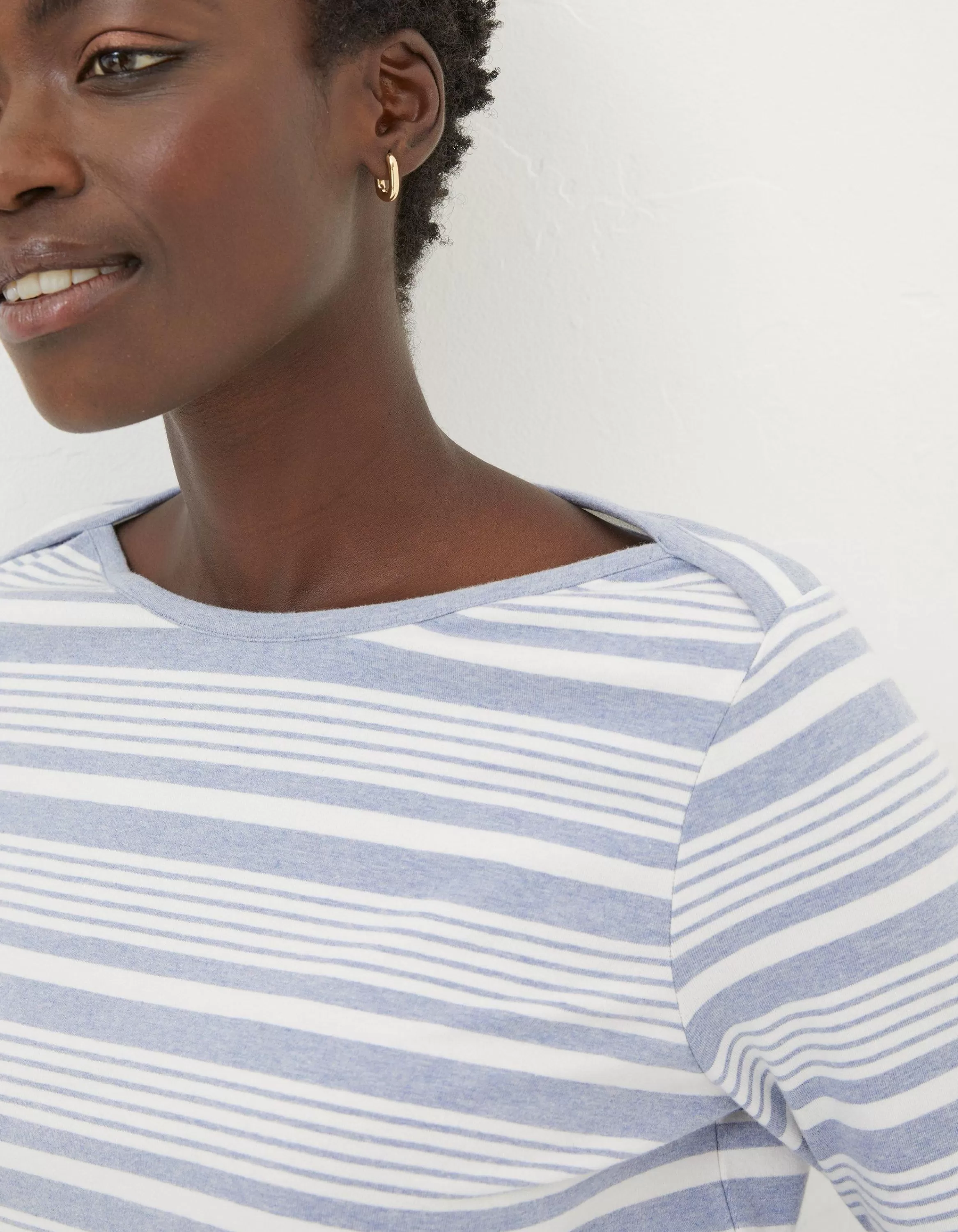 Cheap FatFace Organic Cotton Breton Top Washed Blue