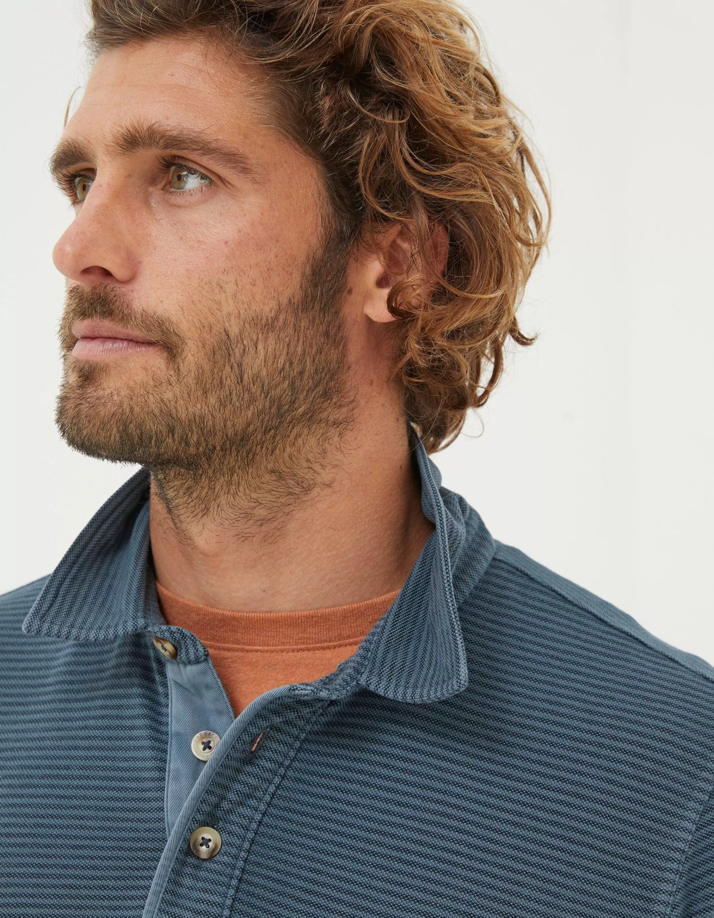 Outlet FatFace Organic Cotton Fine Stripe Polo French Navy