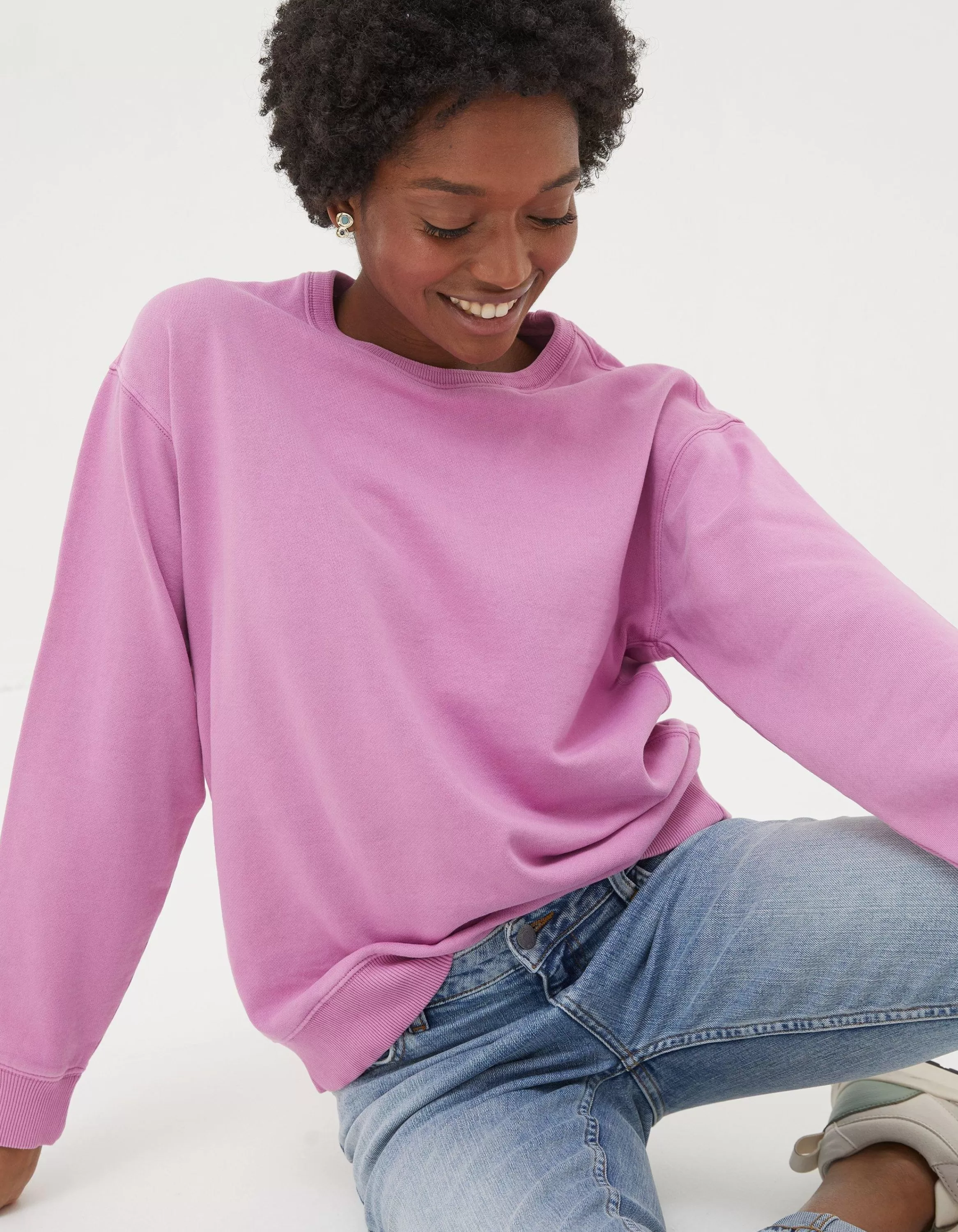 New FatFace Organic Cotton Georgia Crew Sweatshirt Berry Pink