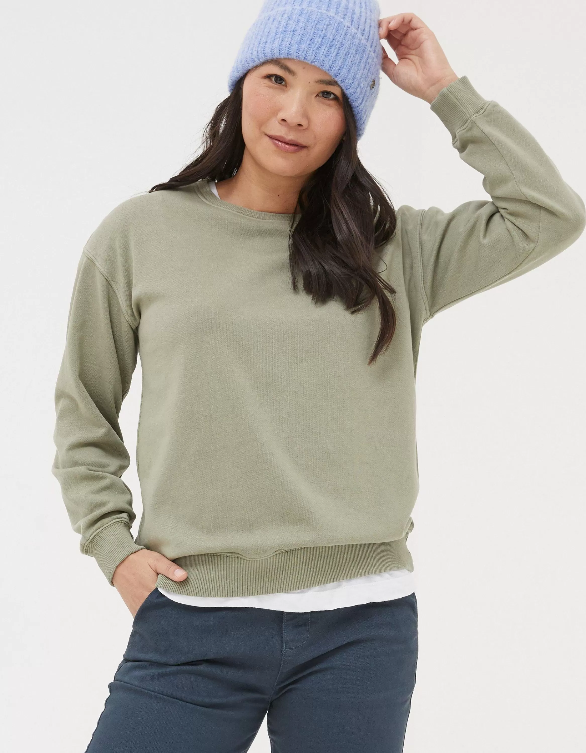 Discount FatFace Organic Cotton Georgia Crew Sweatshirt Sage Green