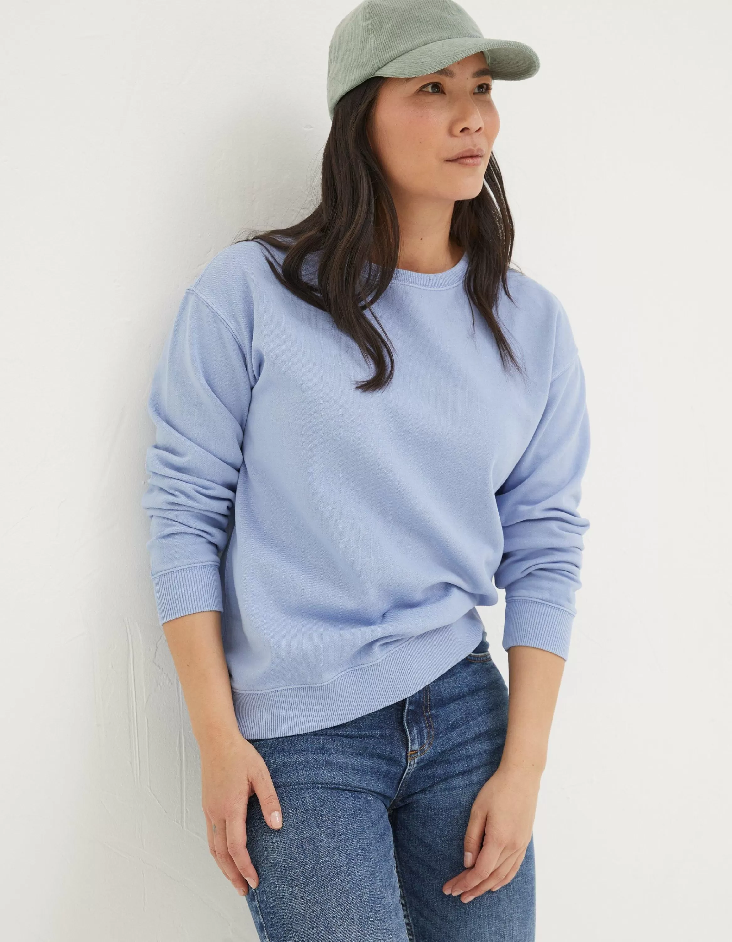 Discount FatFace Organic Cotton Georgia Crew Sweatshirt Washed Blue