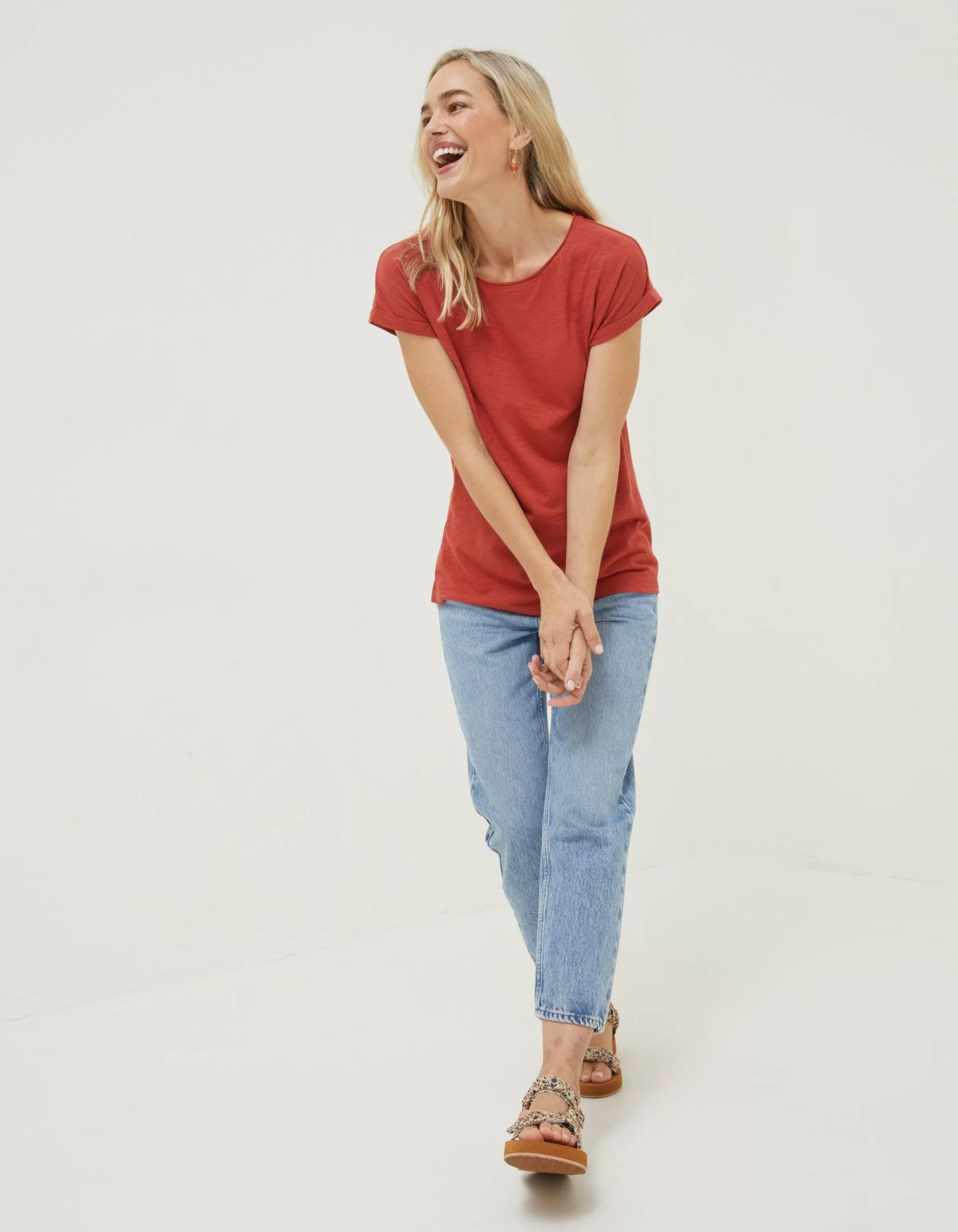 Clearance FatFace Organic Cotton Ivy T Shirt Rust Red