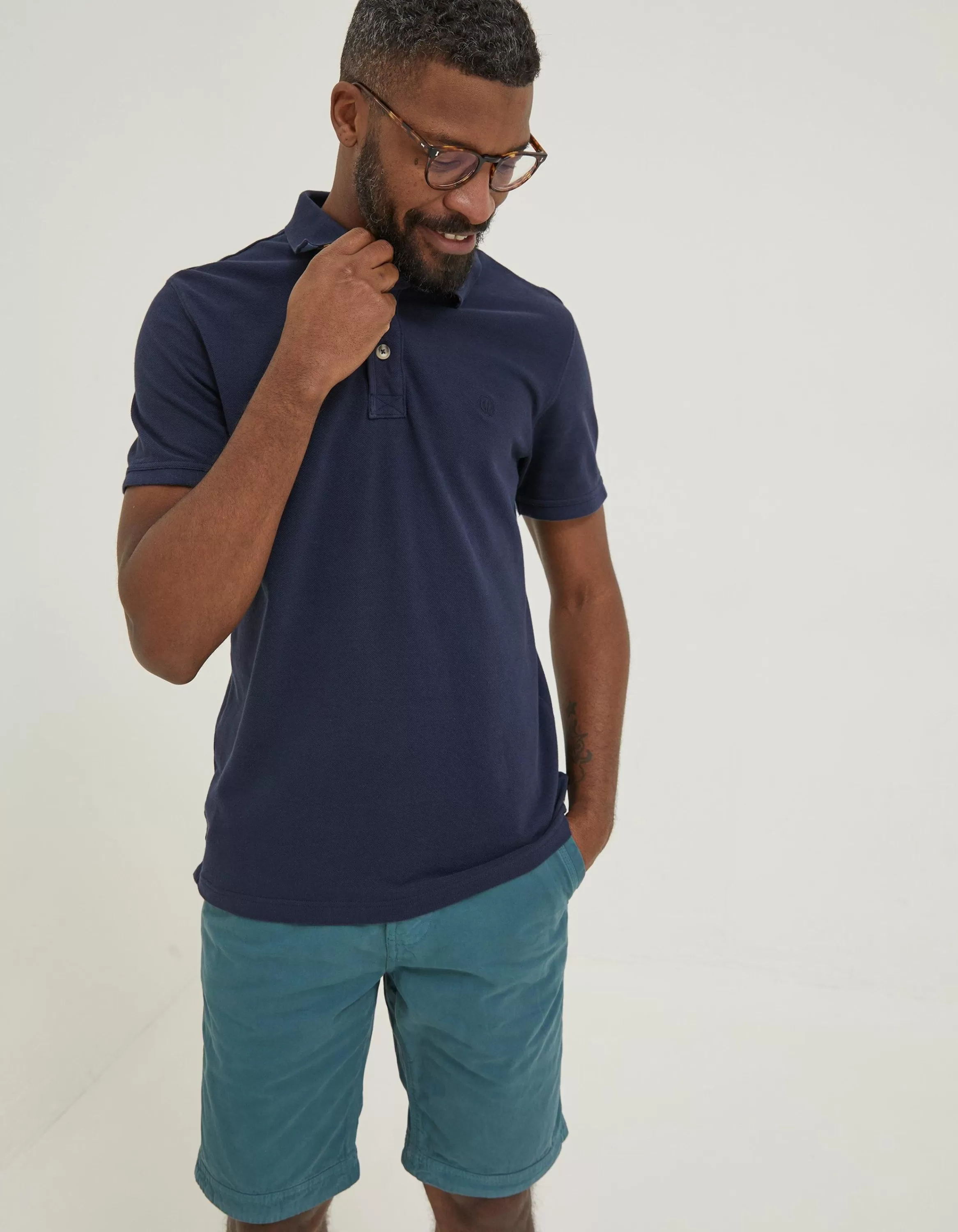 New FatFace Organic Cotton Pique Polo Navy