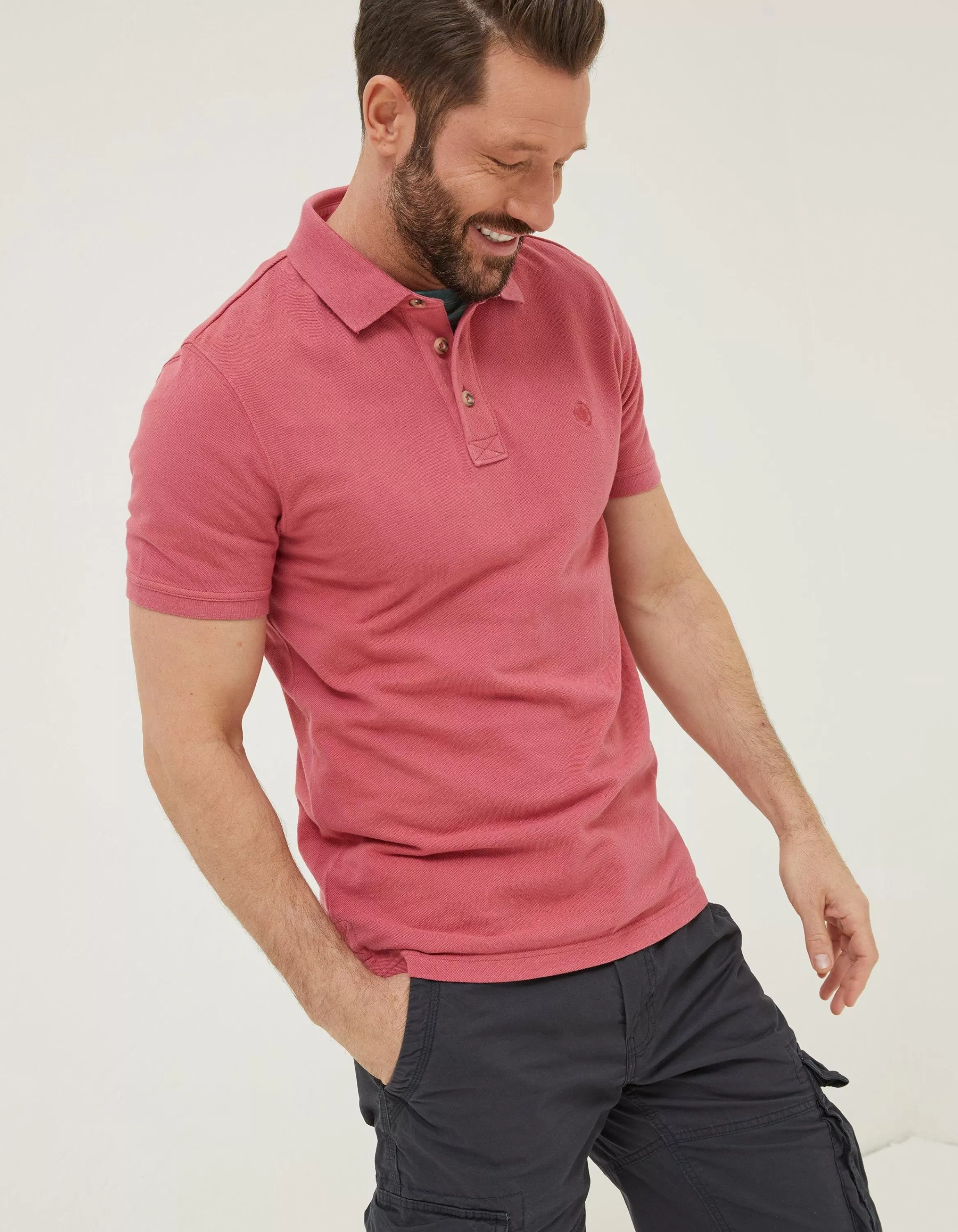 Outlet FatFace Organic Cotton Pique Polo Rose Pink