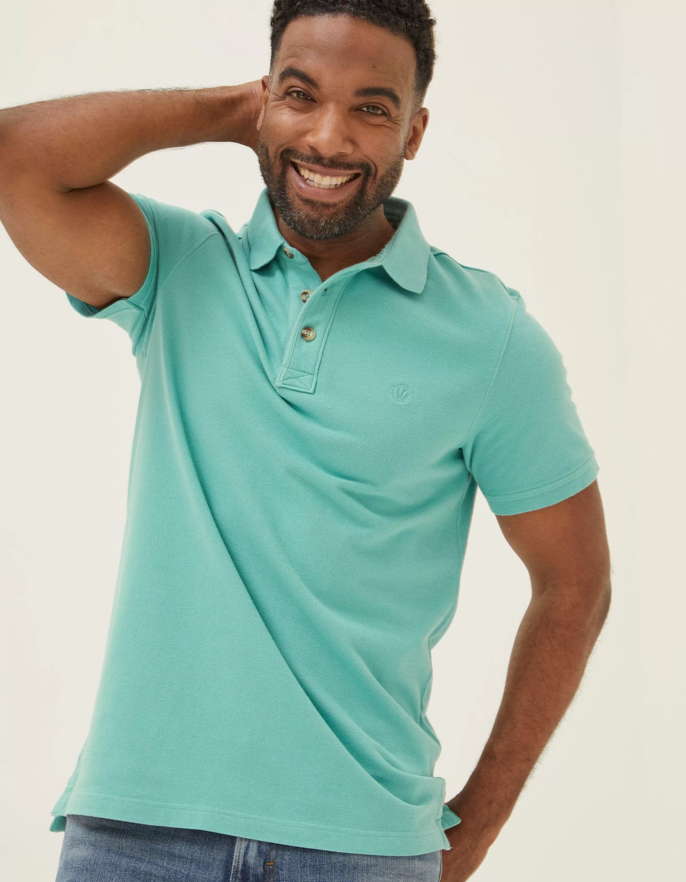 Best FatFace Organic Cotton Pique Polo Light Teal