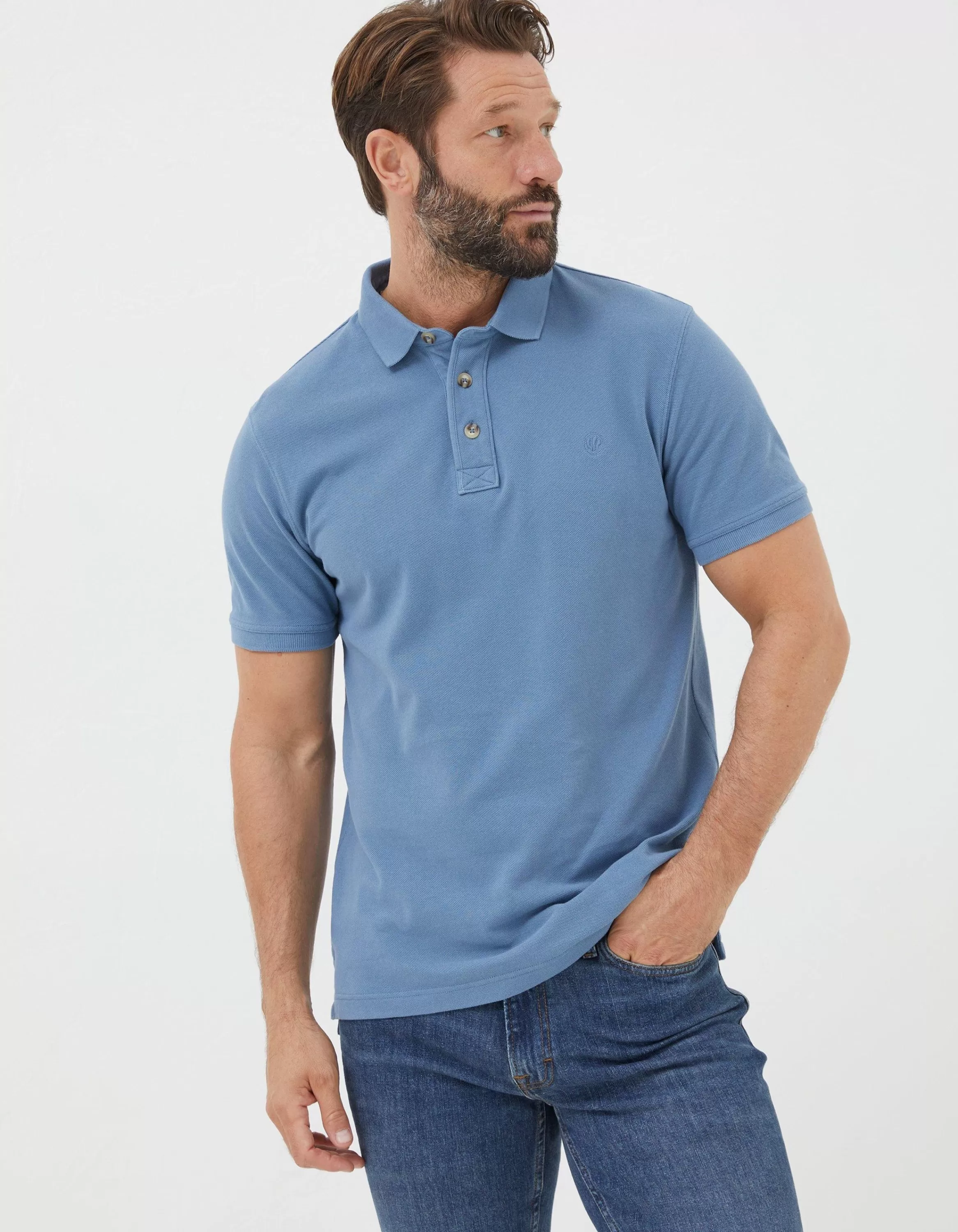 Sale FatFace Organic Cotton Pique Polo Light Denim Blue