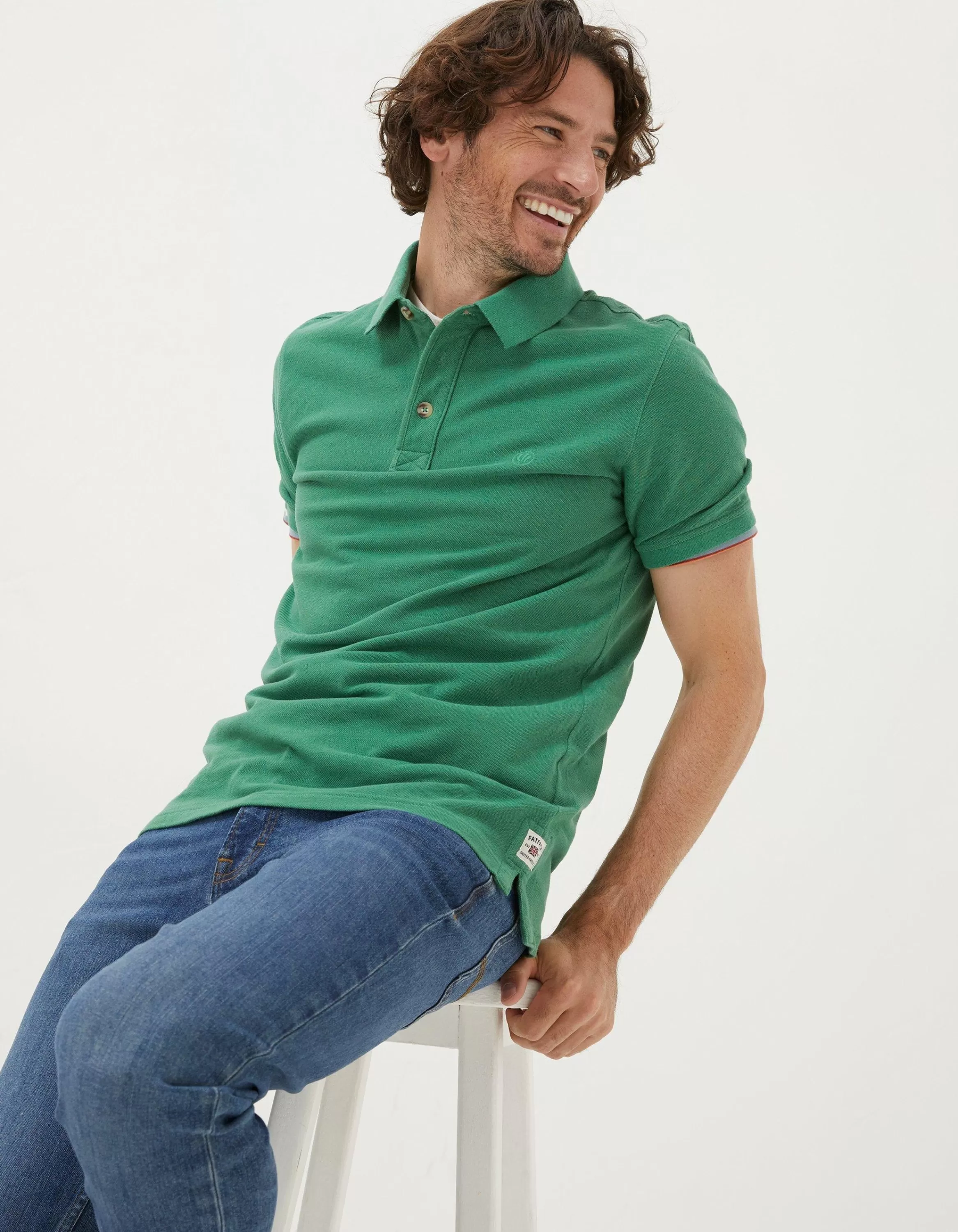 New FatFace Organic Cotton Pique Polo Bright Green