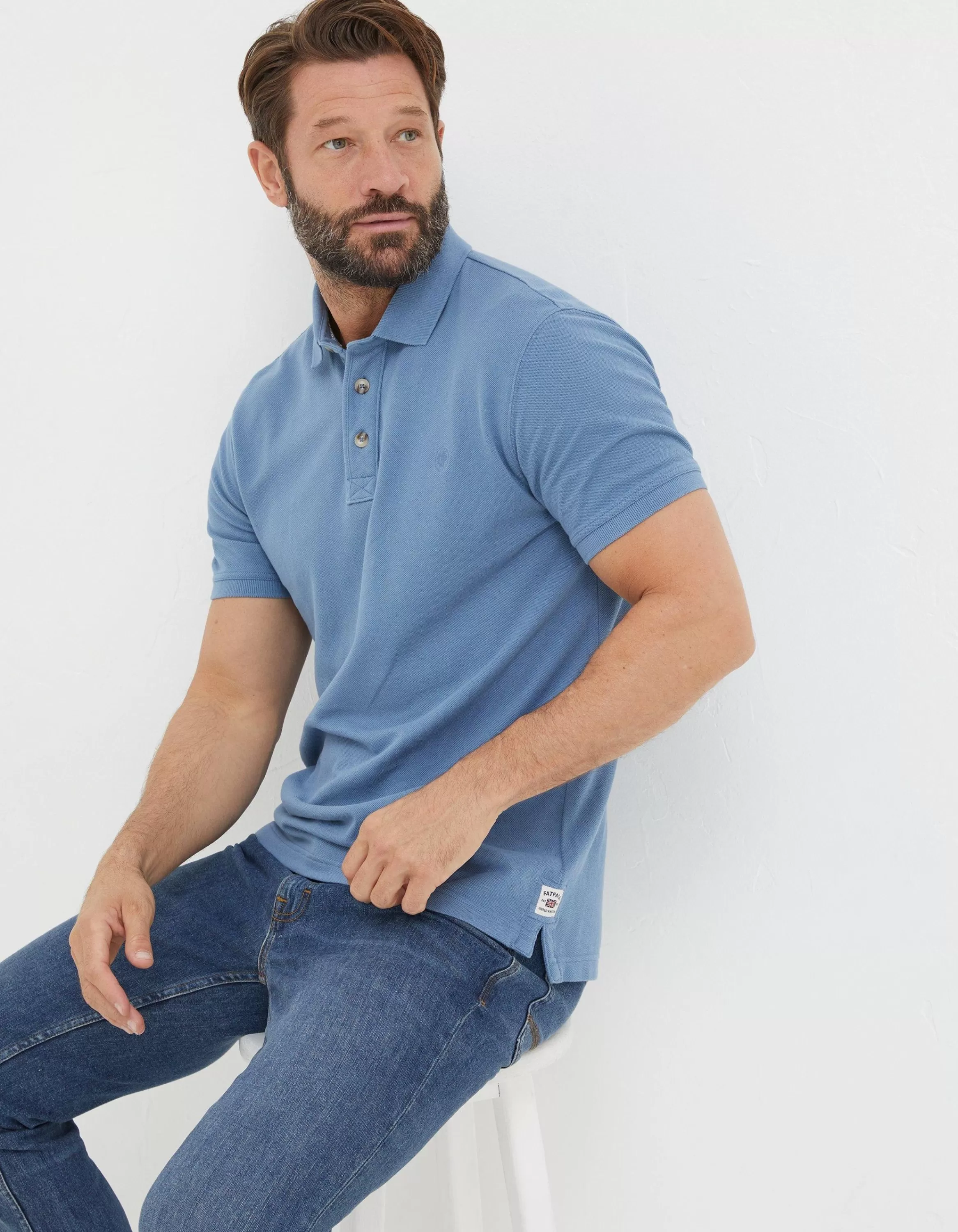 Sale FatFace Organic Cotton Pique Polo Light Denim Blue