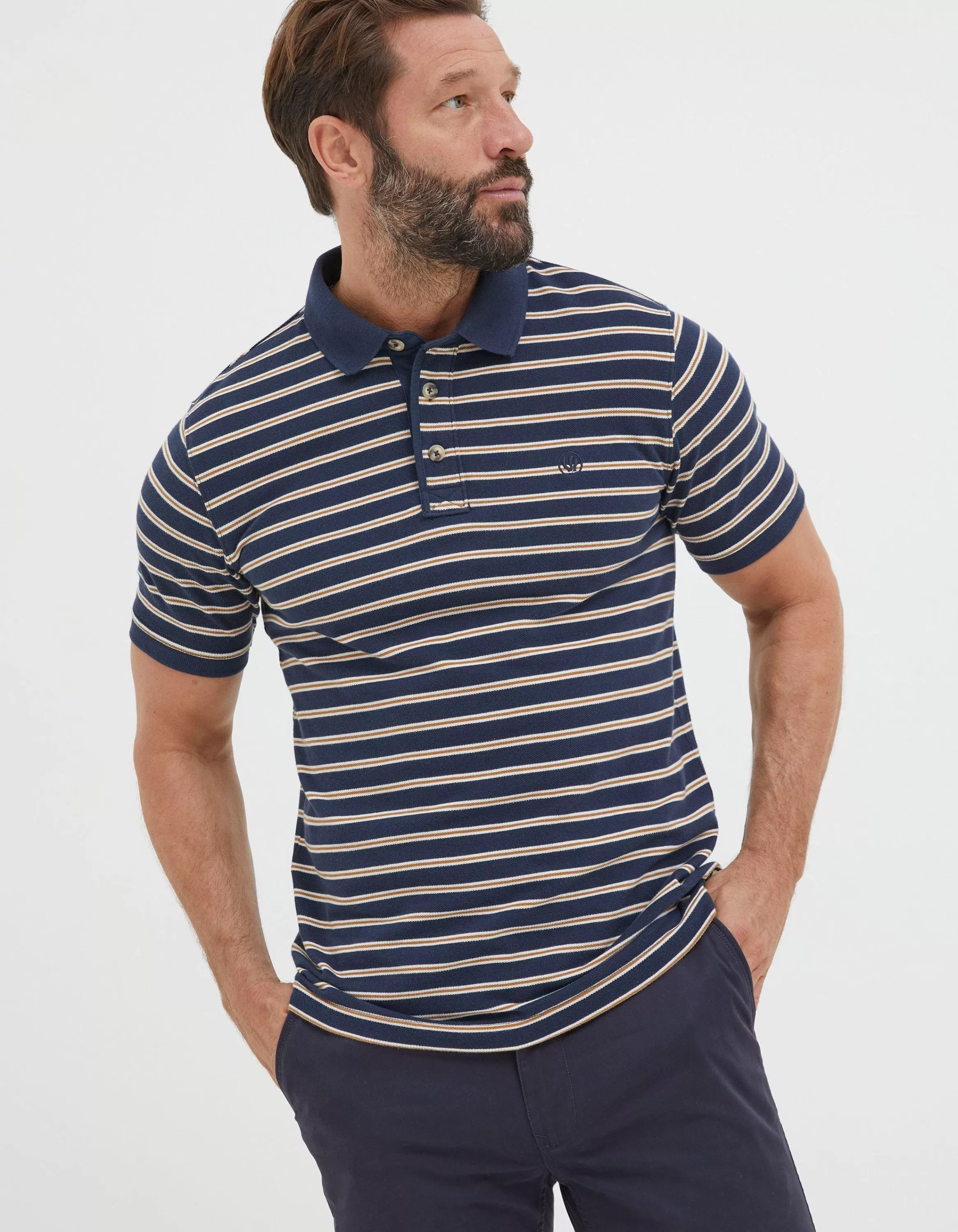 Cheap FatFace Organic Cotton Stripe Polo Navy