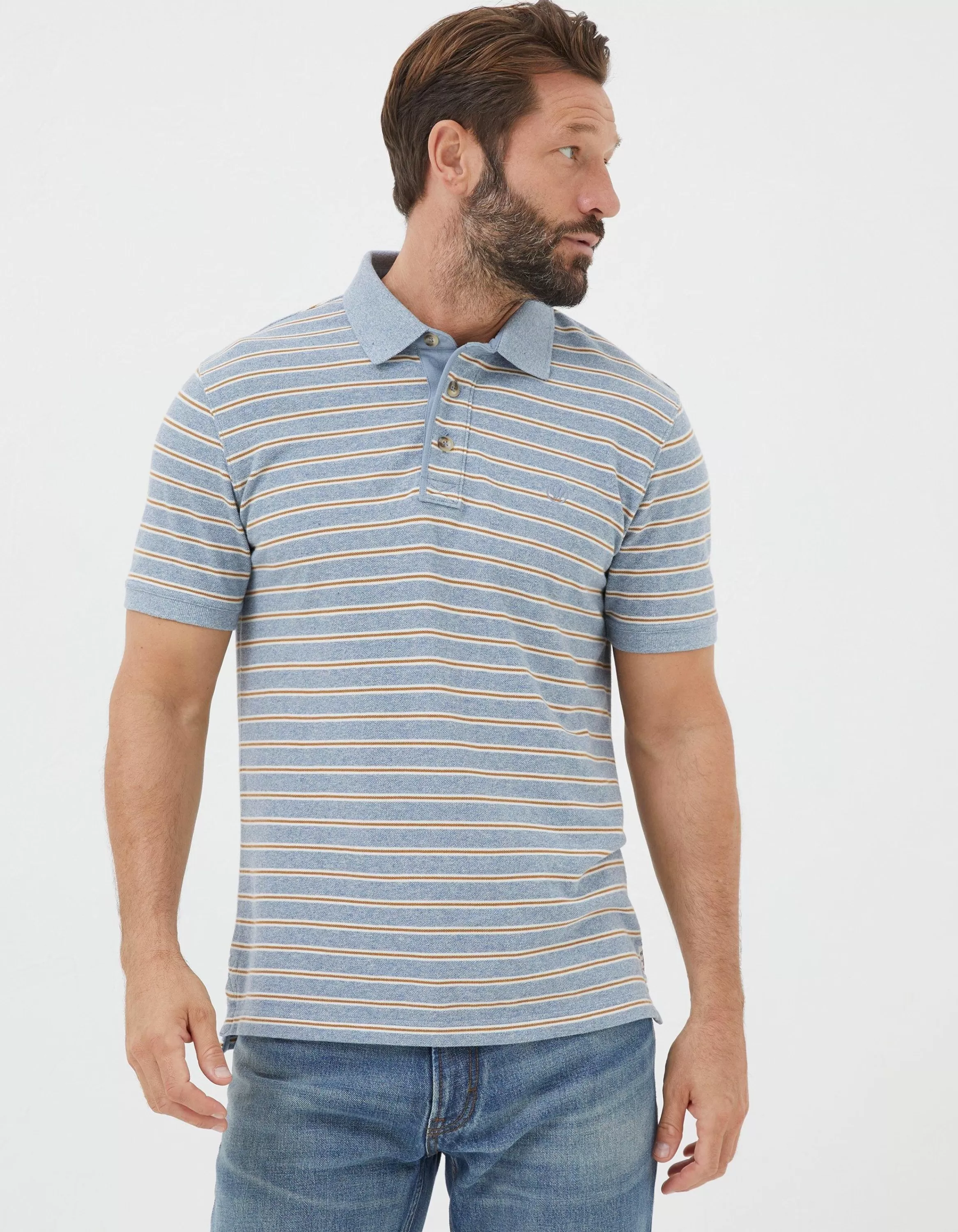 Discount FatFace Organic Cotton Stripe Polo Light Blue