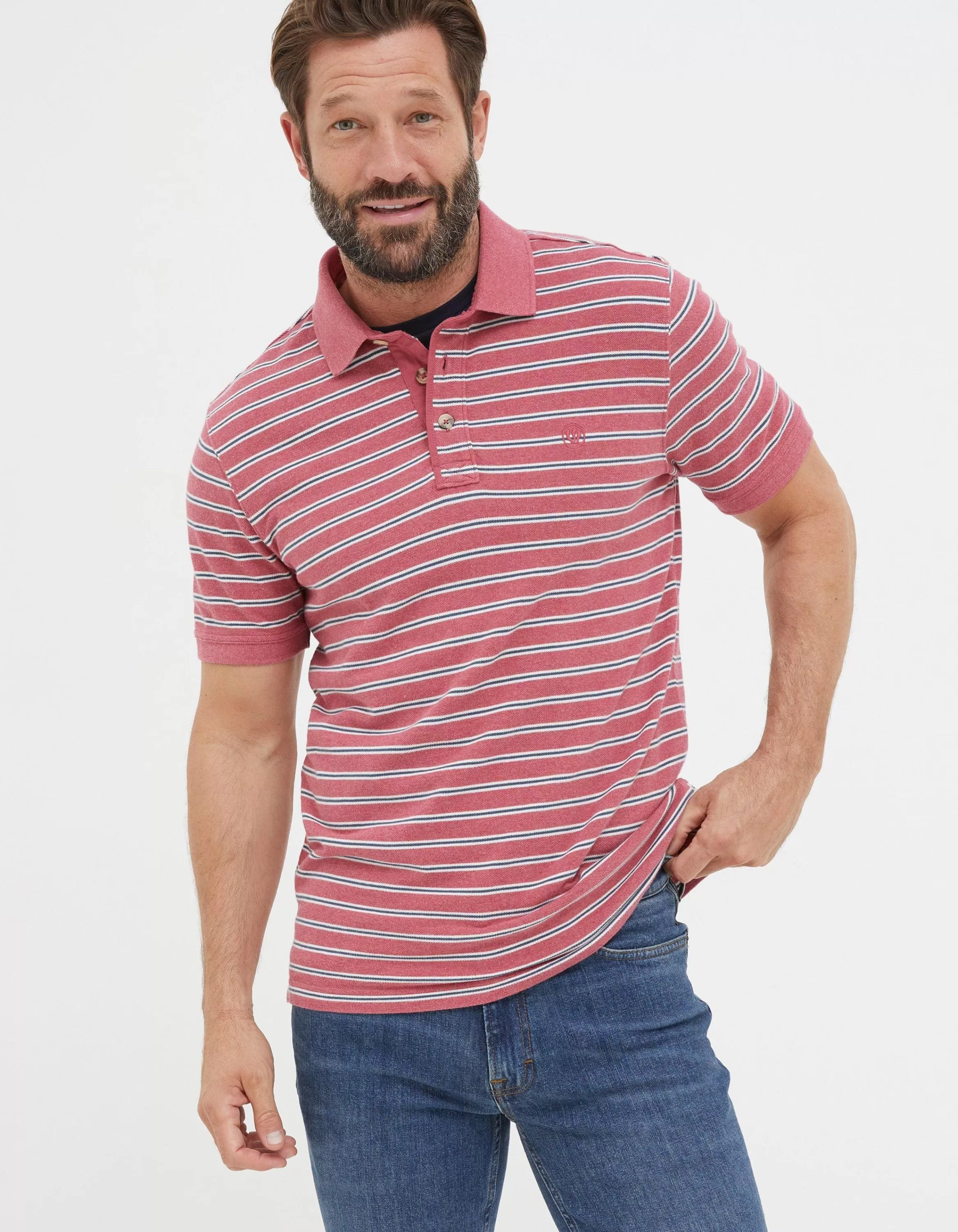 Shop FatFace Organic Cotton Stripe Polo Rose Pink