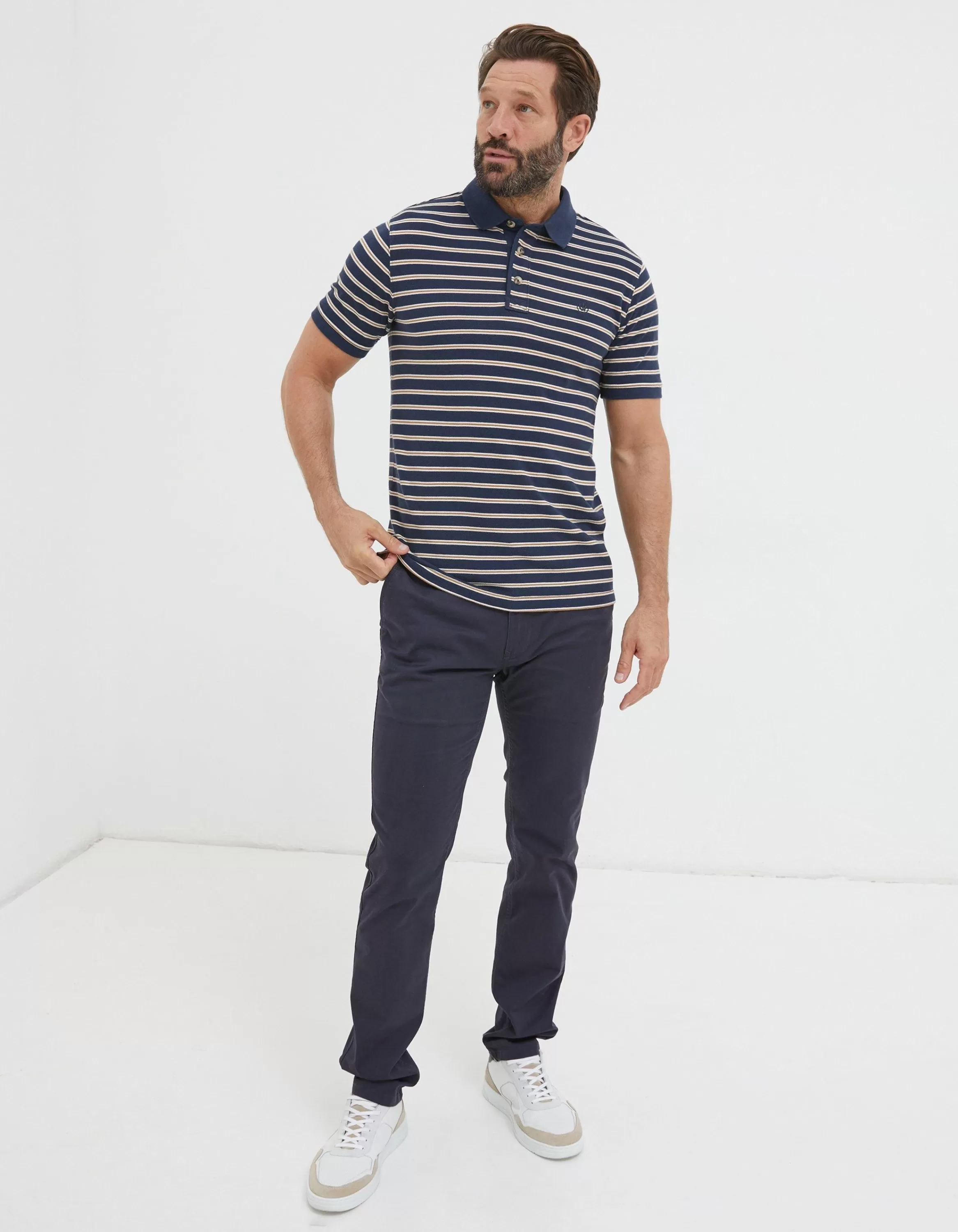 Cheap FatFace Organic Cotton Stripe Polo Navy