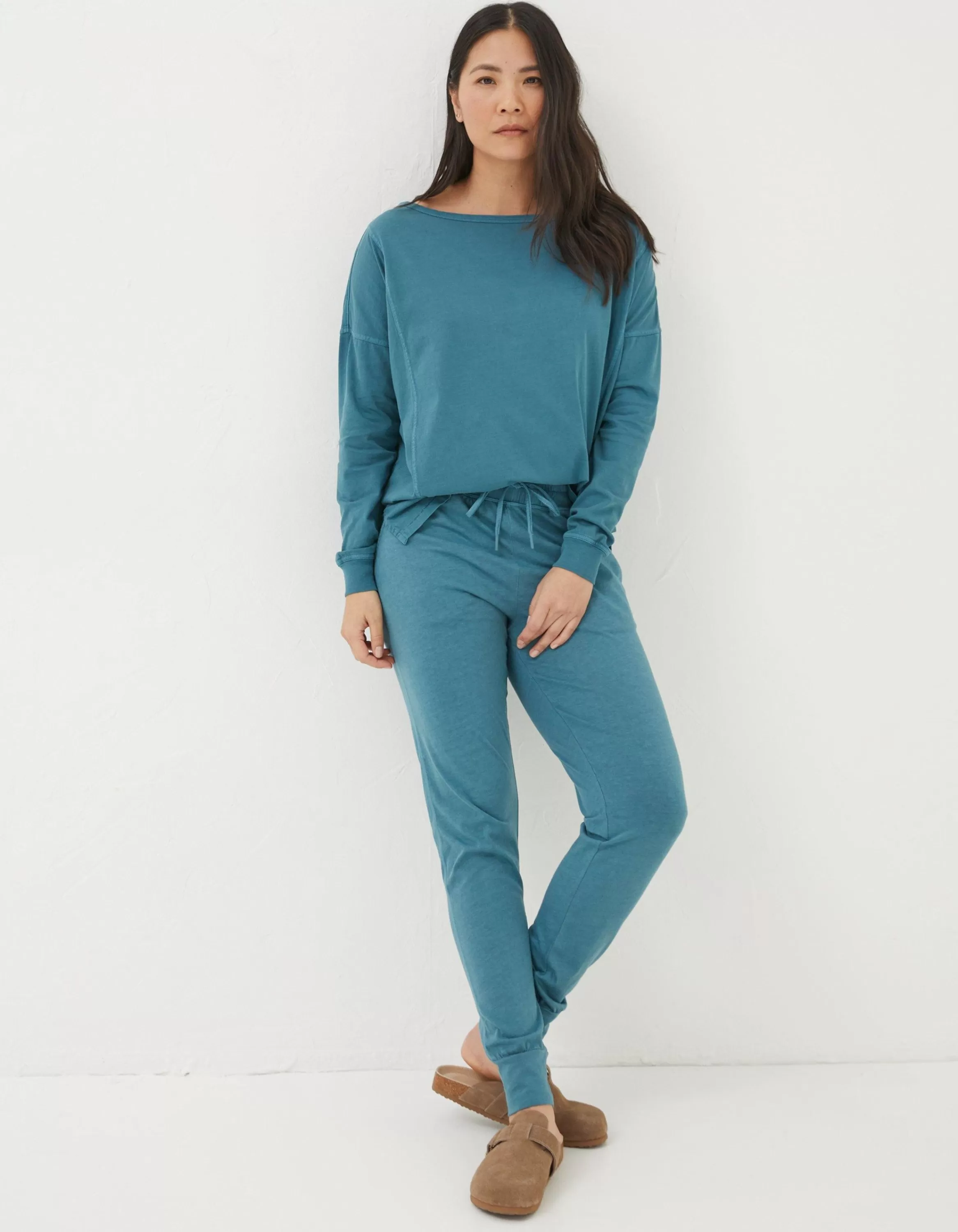 Clearance FatFace Organic Cotton Valo Top Light Teal Blue