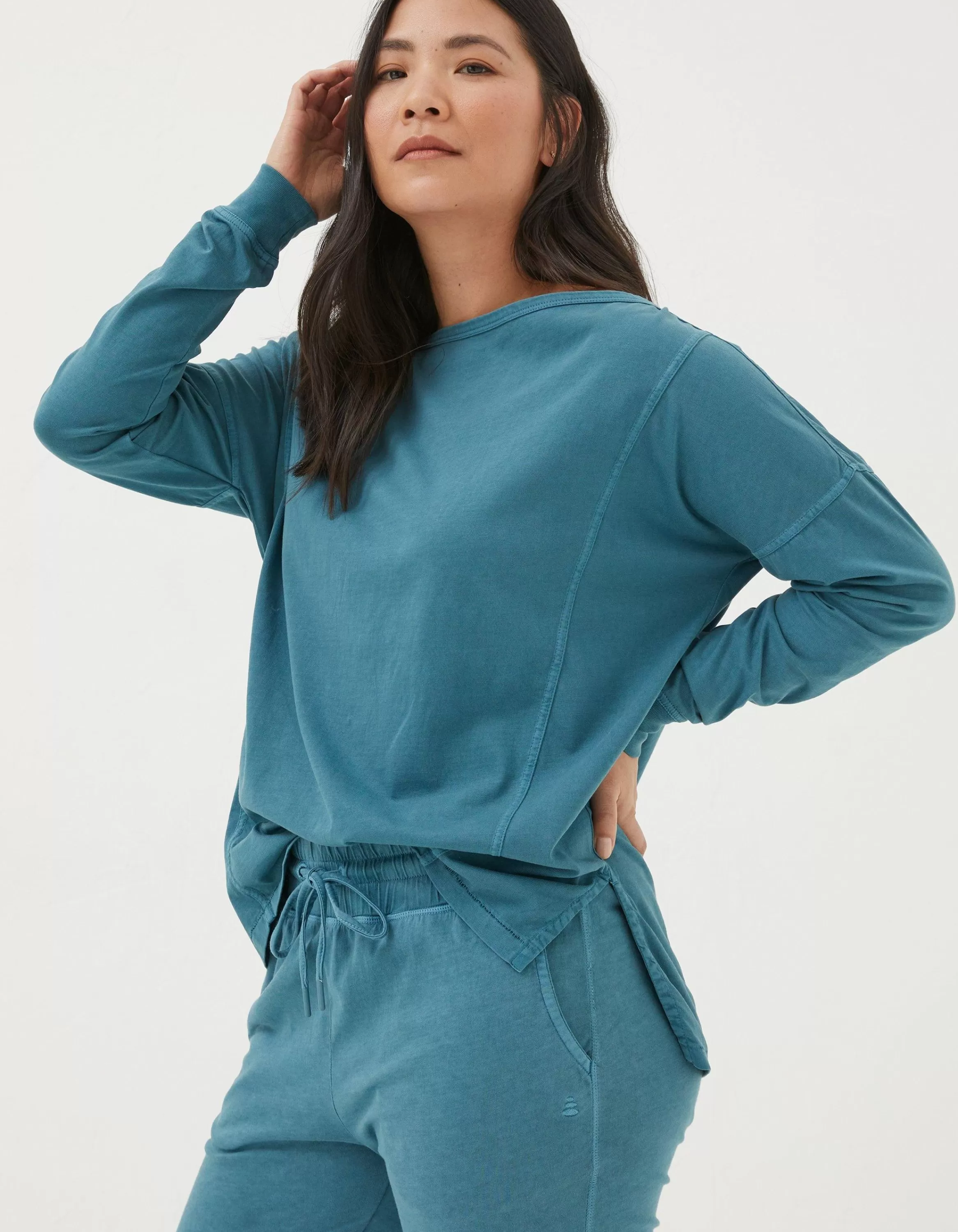 Clearance FatFace Organic Cotton Valo Top Light Teal Blue