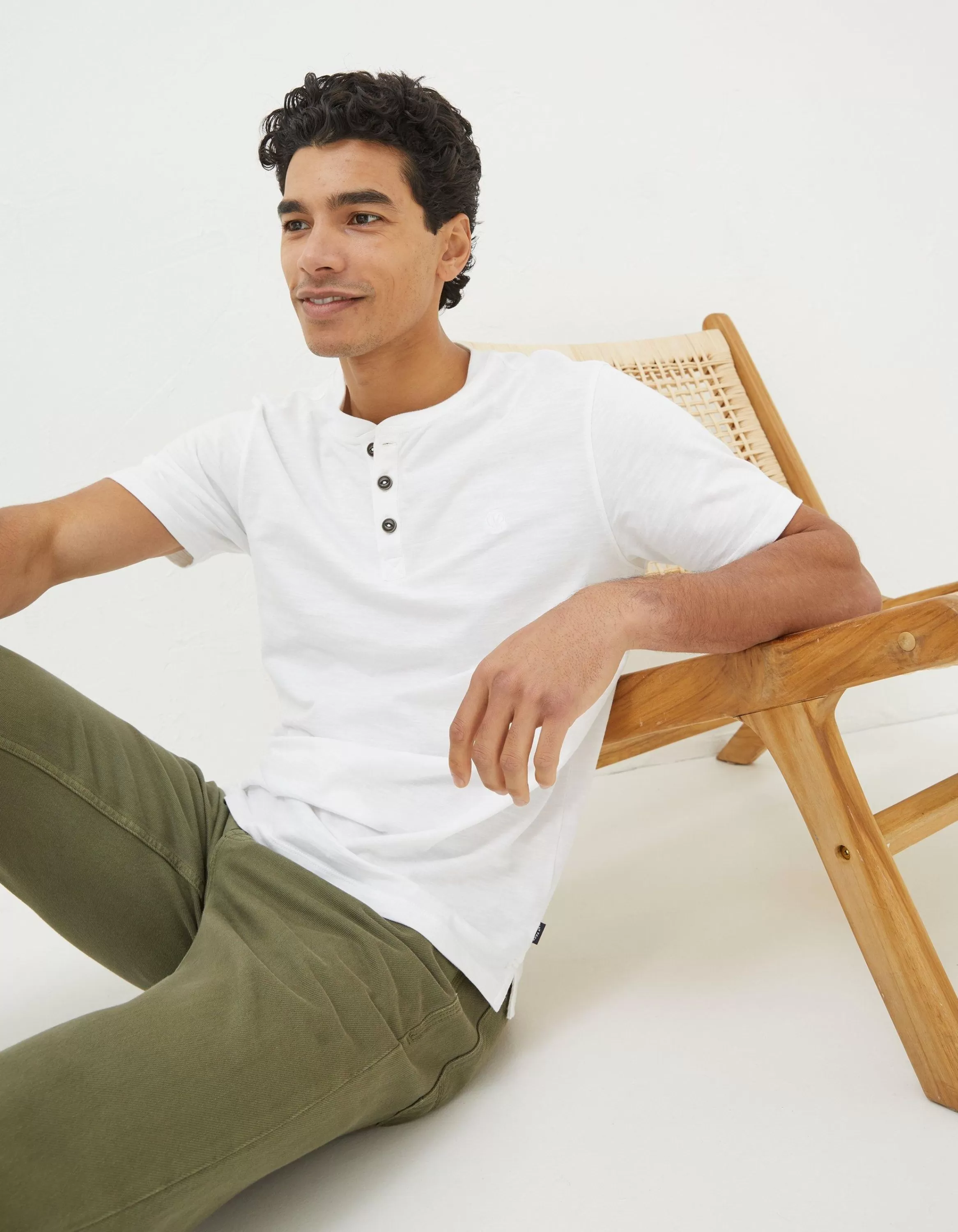 Cheap FatFace Organic Cotton Woodside Slub Henley White