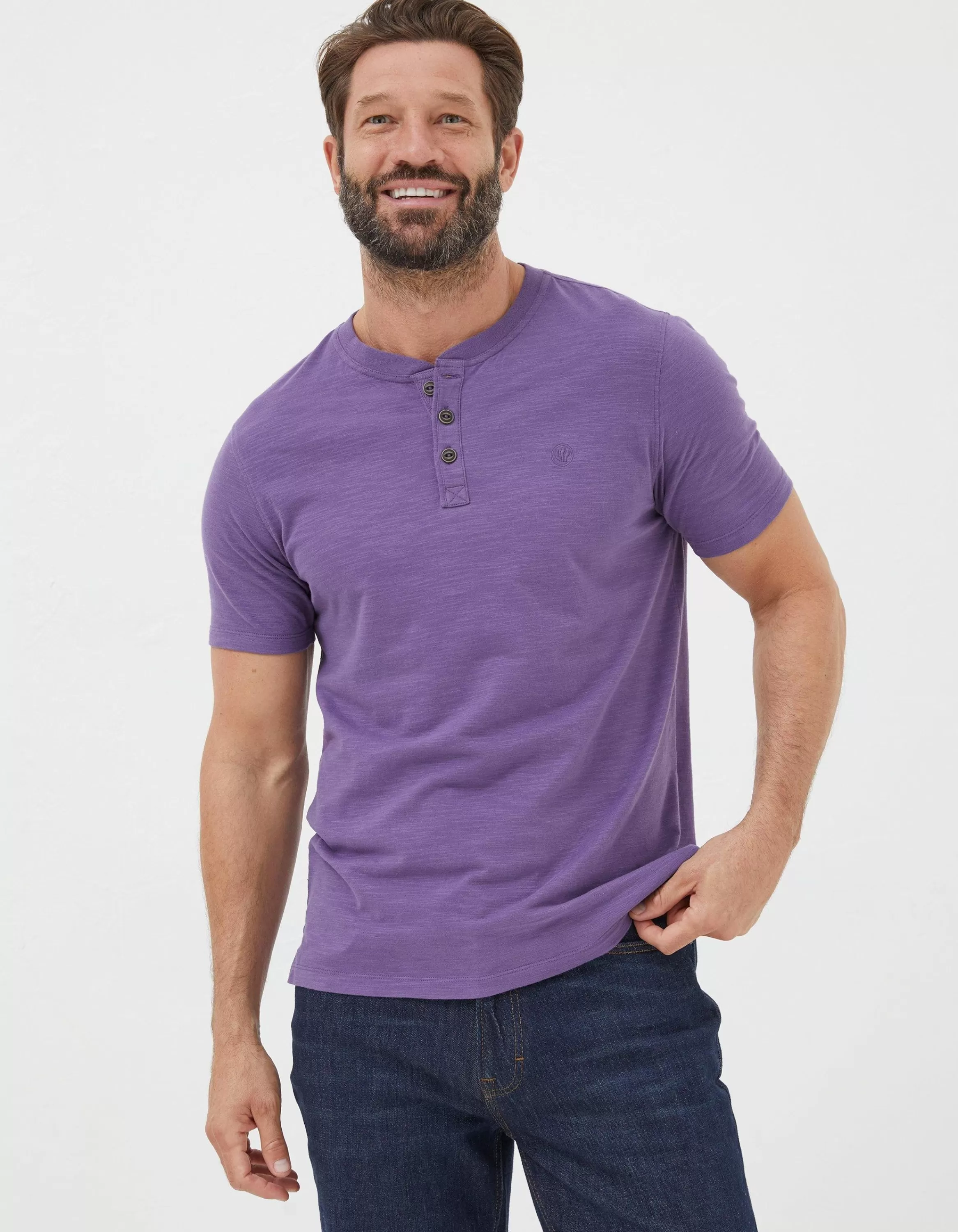 Online FatFace Organic Cotton Woodside Slub Henley Purple