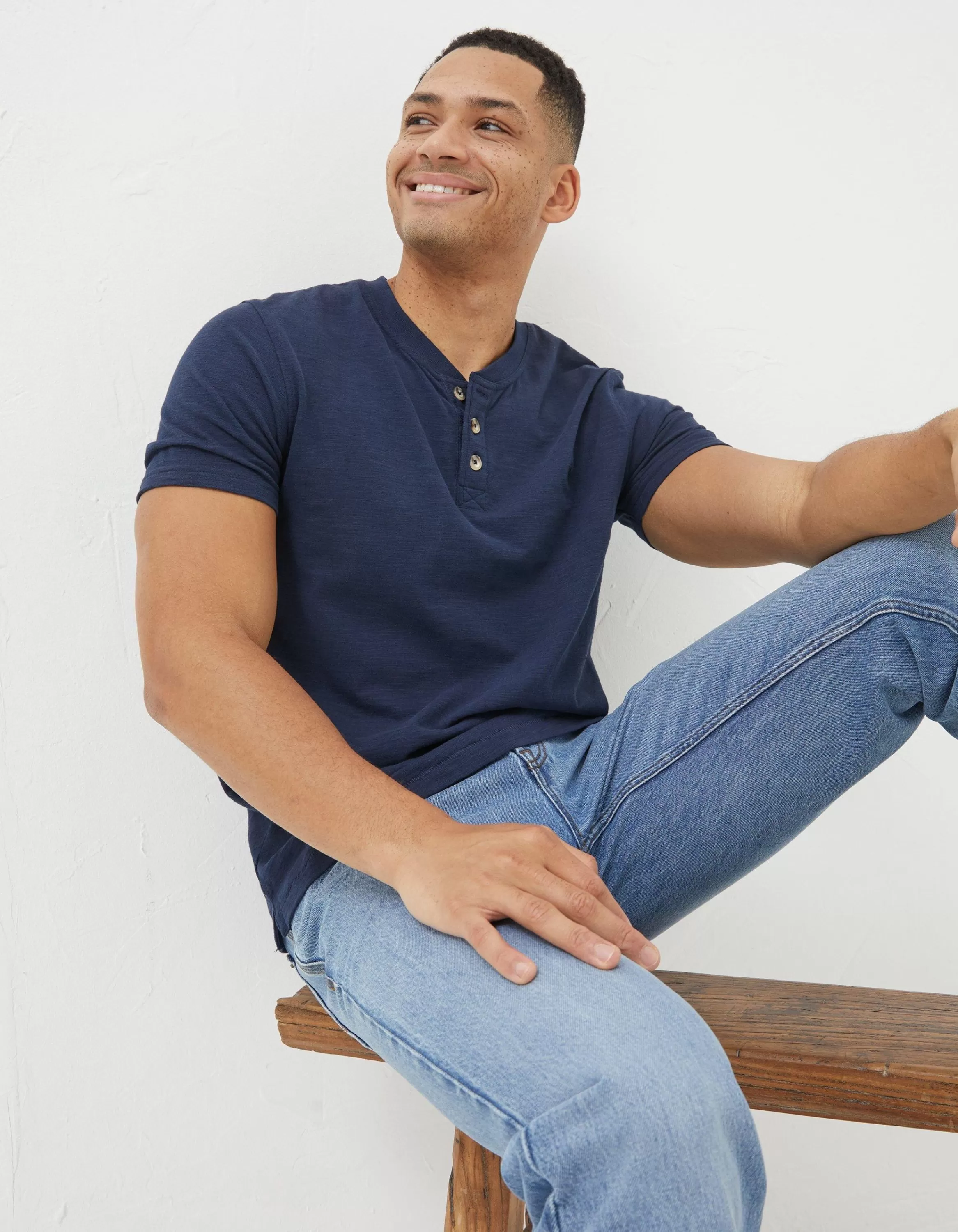 Best Sale FatFace Organic Cotton Woodside Slub Henley Navy