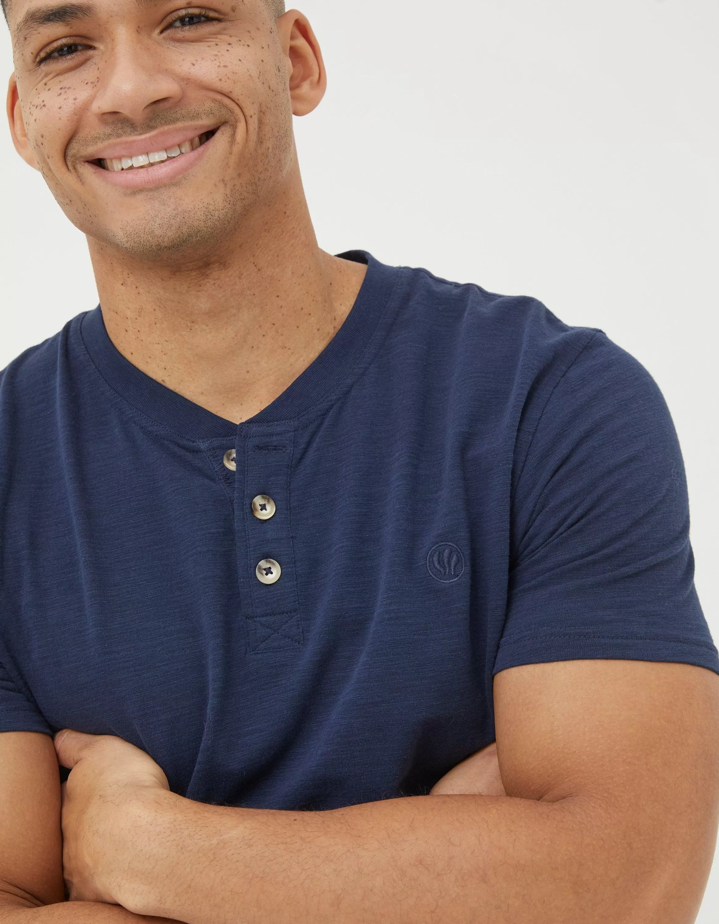 Best Sale FatFace Organic Cotton Woodside Slub Henley Navy