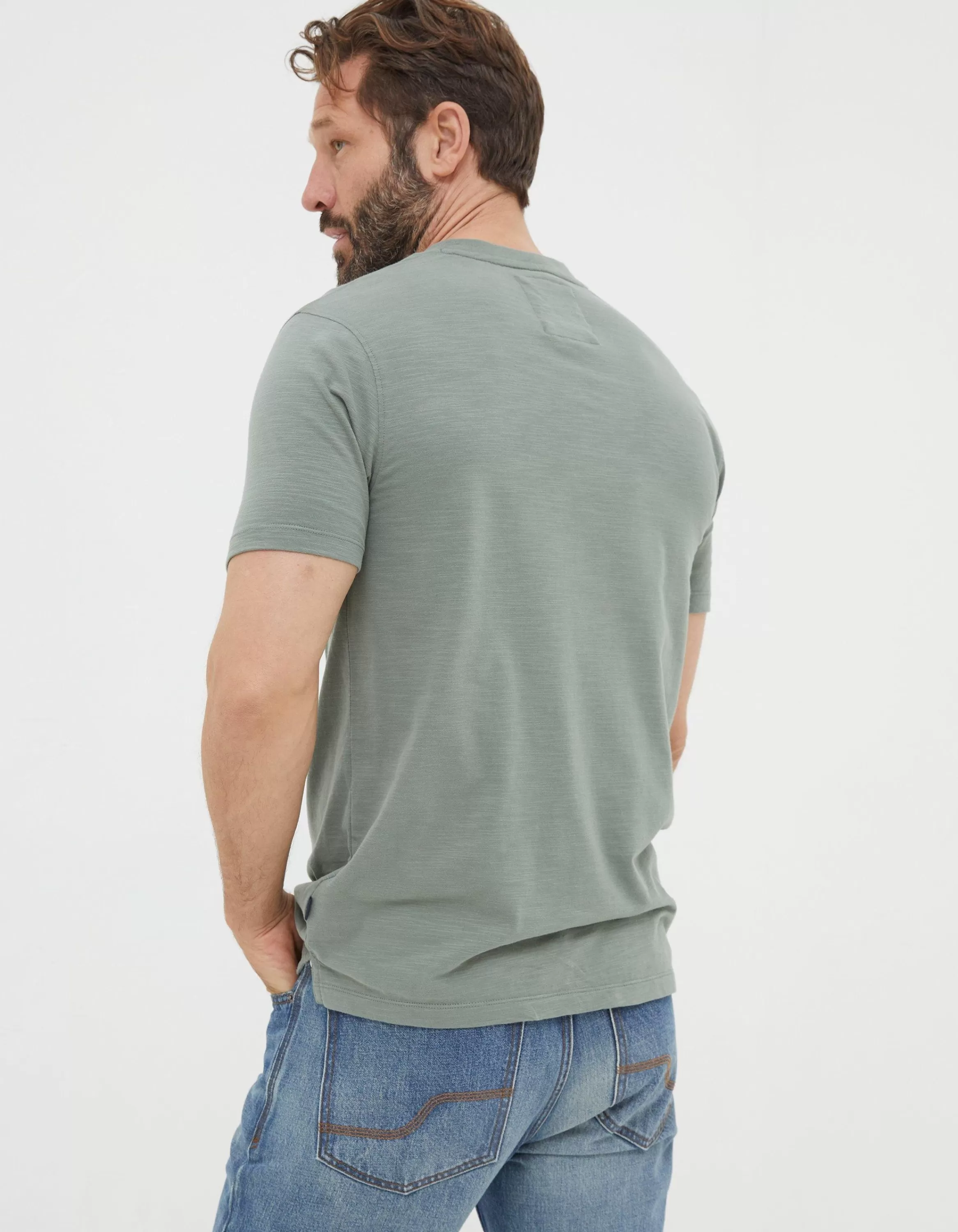 Flash Sale FatFace Organic Cotton Woodside Slub Henley Sage Green