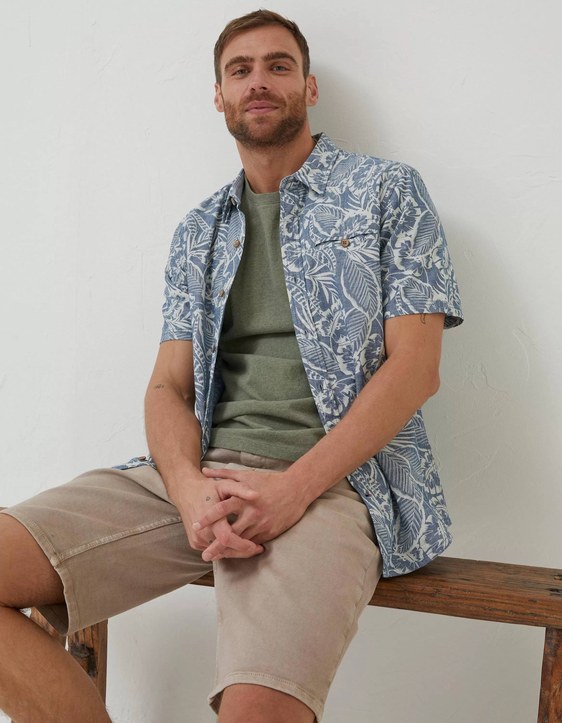 Cheap FatFace Paddon Palm Print Shirt Blue