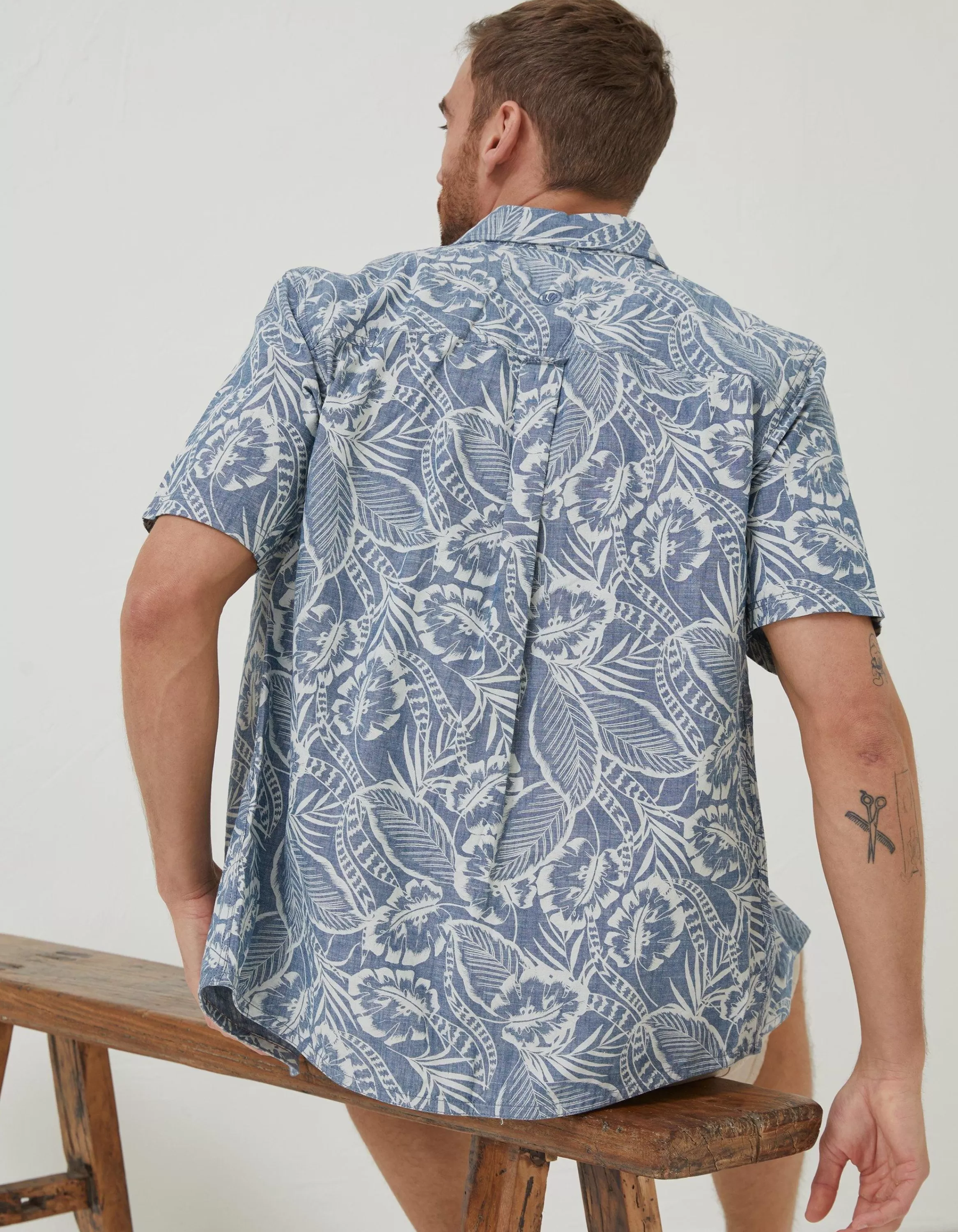 Cheap FatFace Paddon Palm Print Shirt Blue