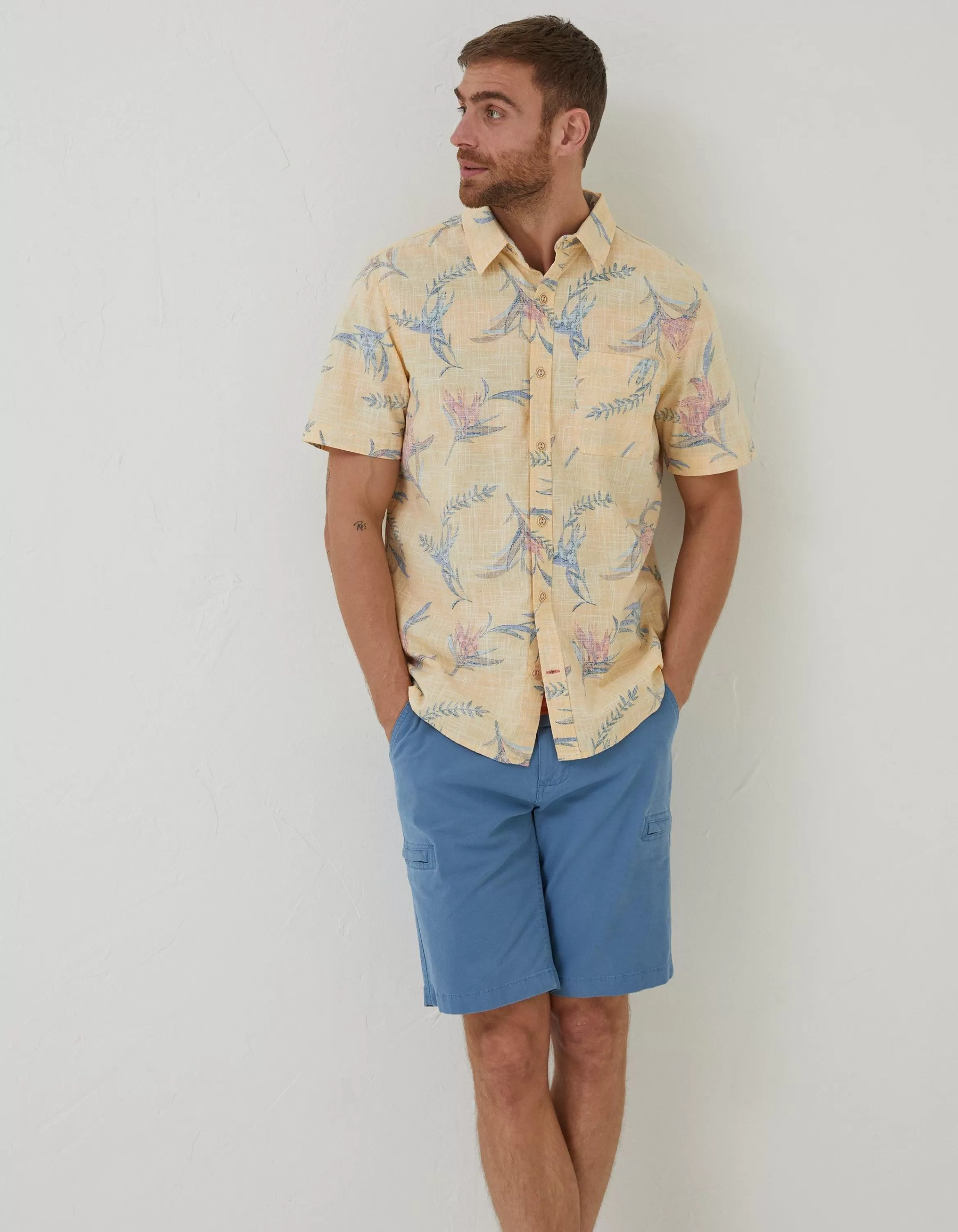 Discount FatFace Paradise Print Shirt Washed Yellow