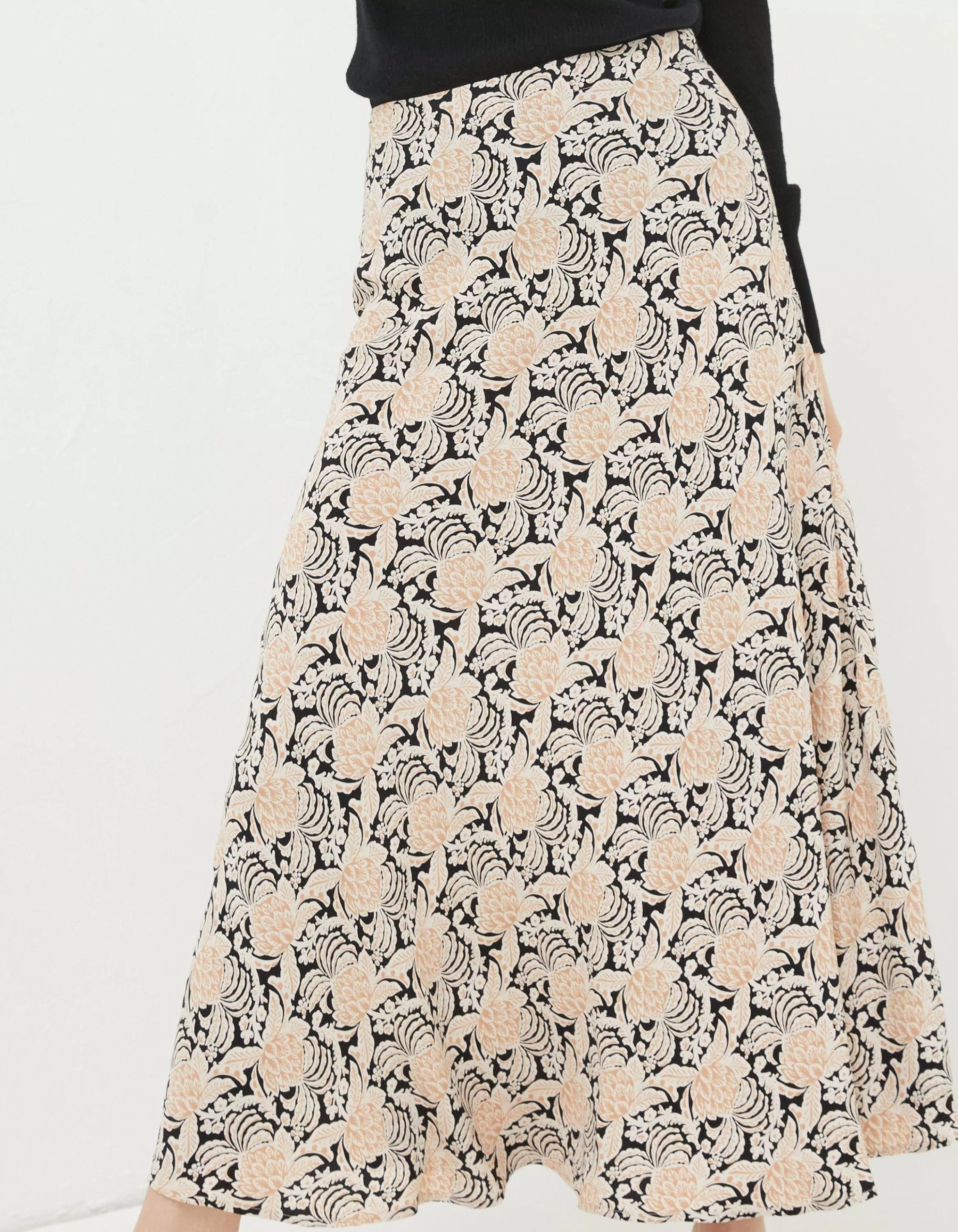 Best Sale FatFace Pat Damask Floral Midi Skirt Black