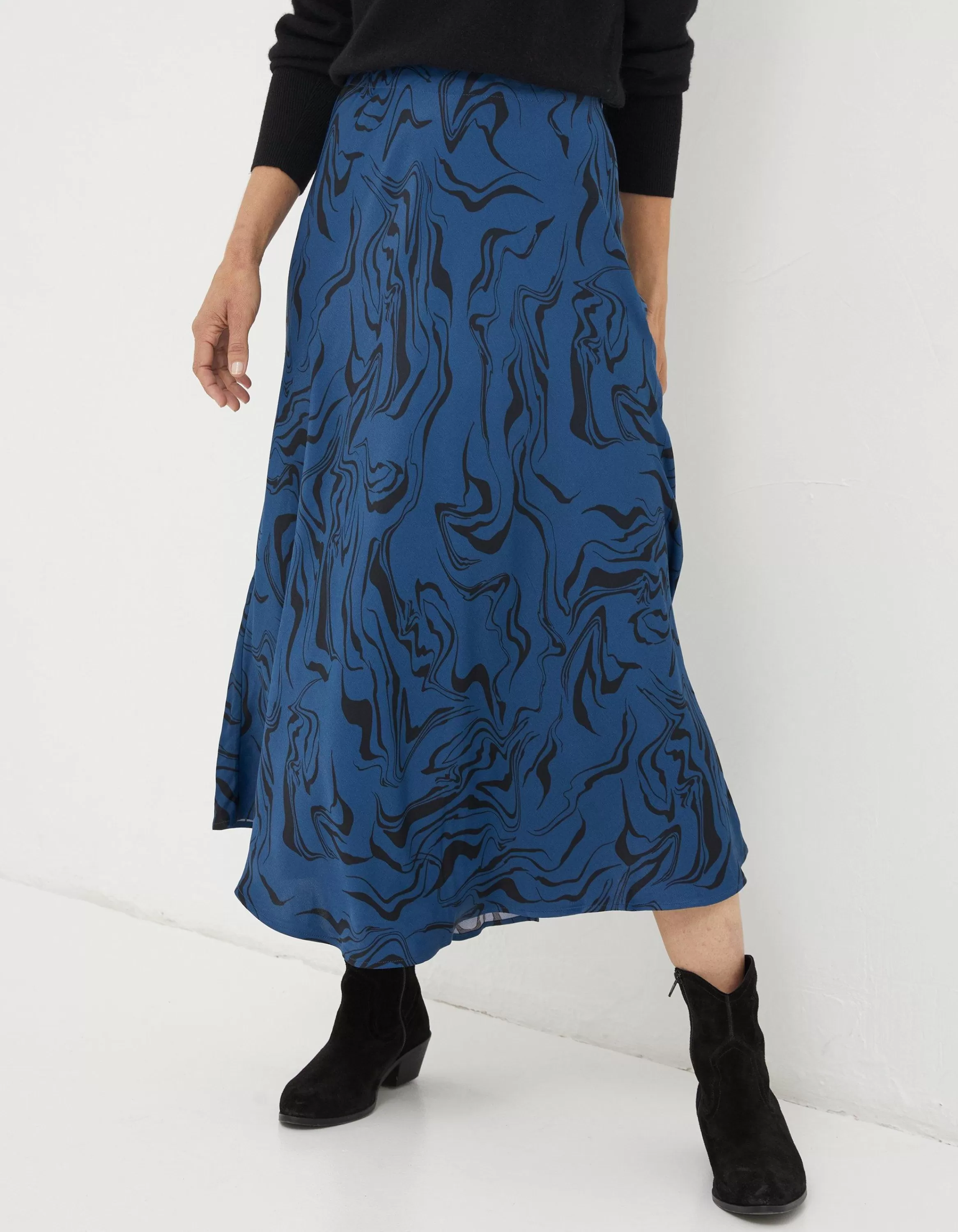 Clearance FatFace Pat Marble Midi Skirt Teal Blue