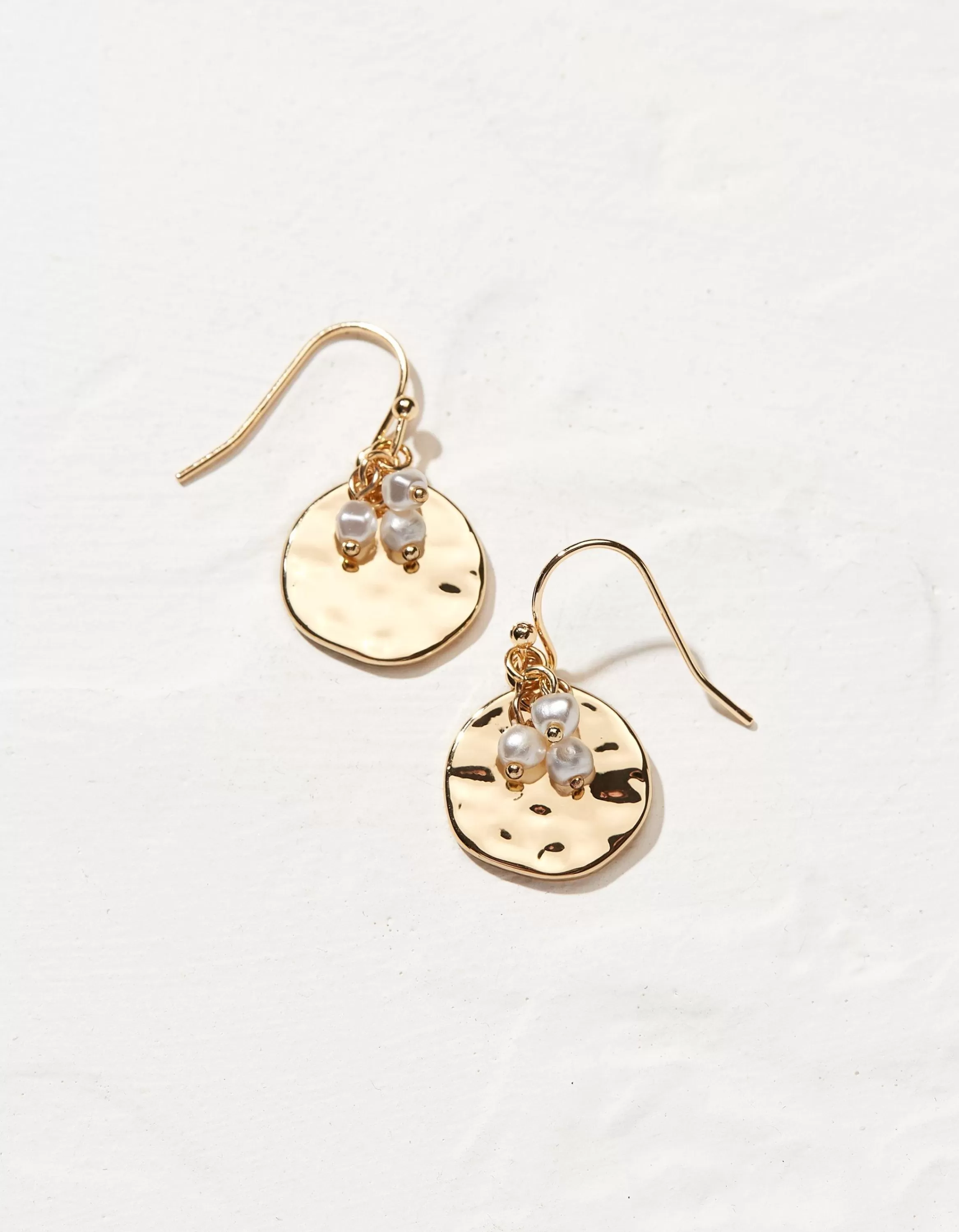 Hot FatFace Pearl And Disc Earrings Gold