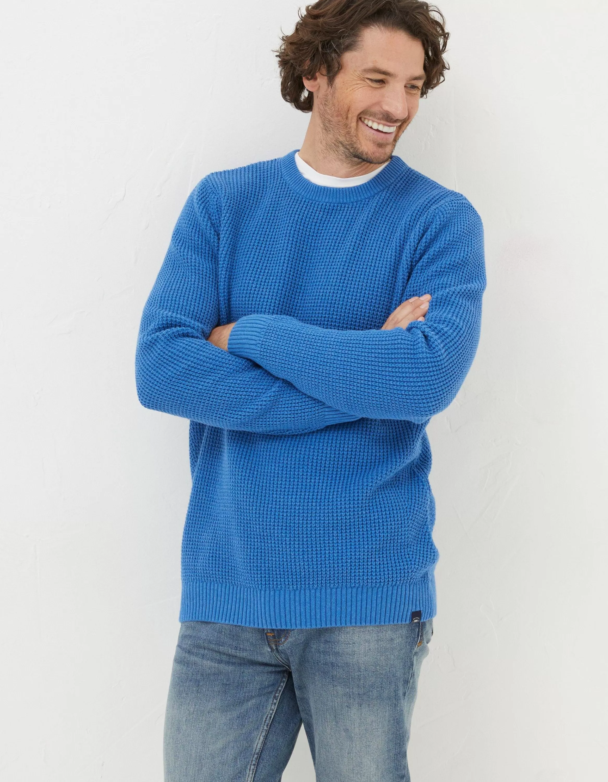 Sale FatFace Pembrey Cotton Crew Neck Jumper Cobalt Blue