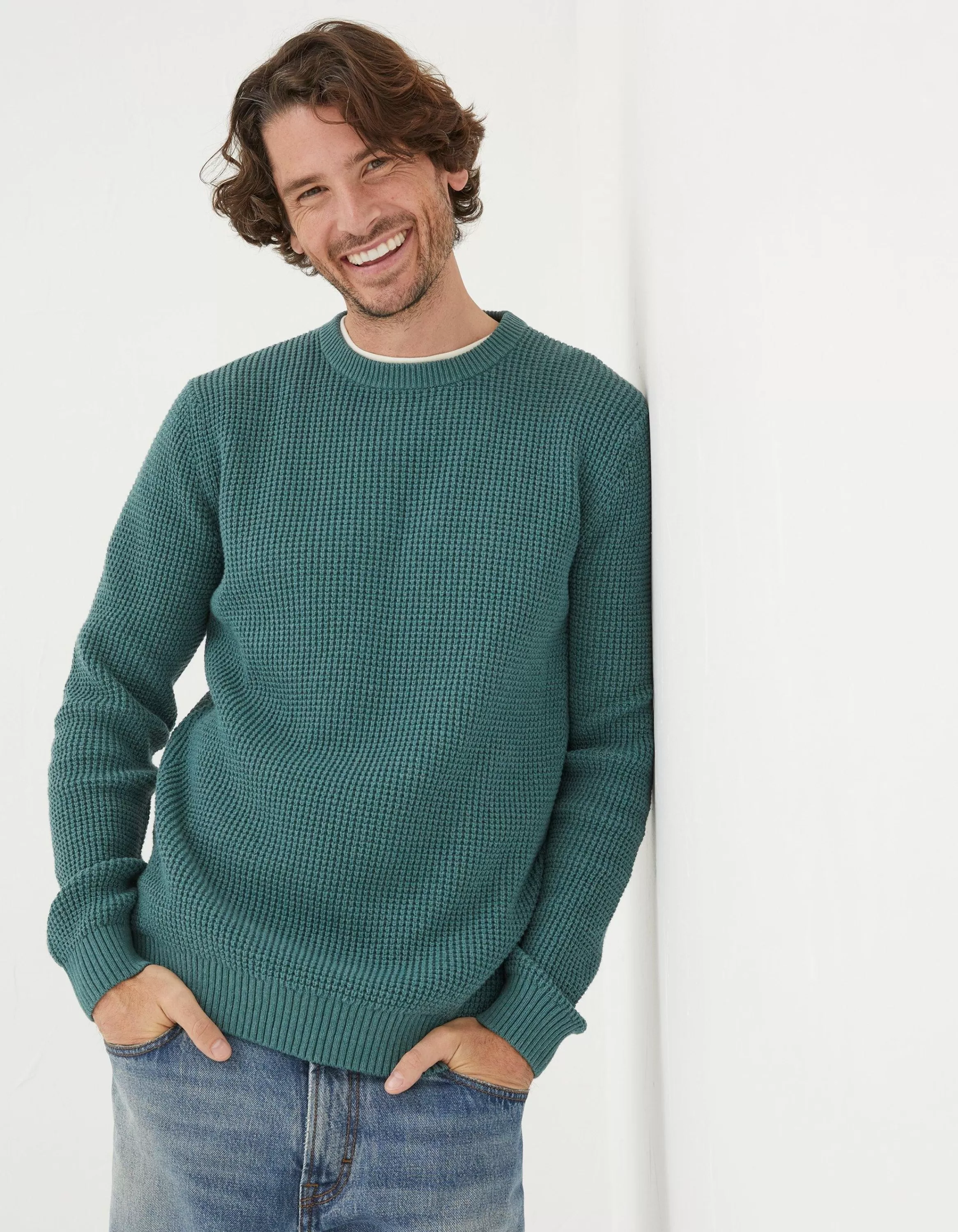 Best Sale FatFace Pembrey Cotton Crew Neck Jumper Teal Green