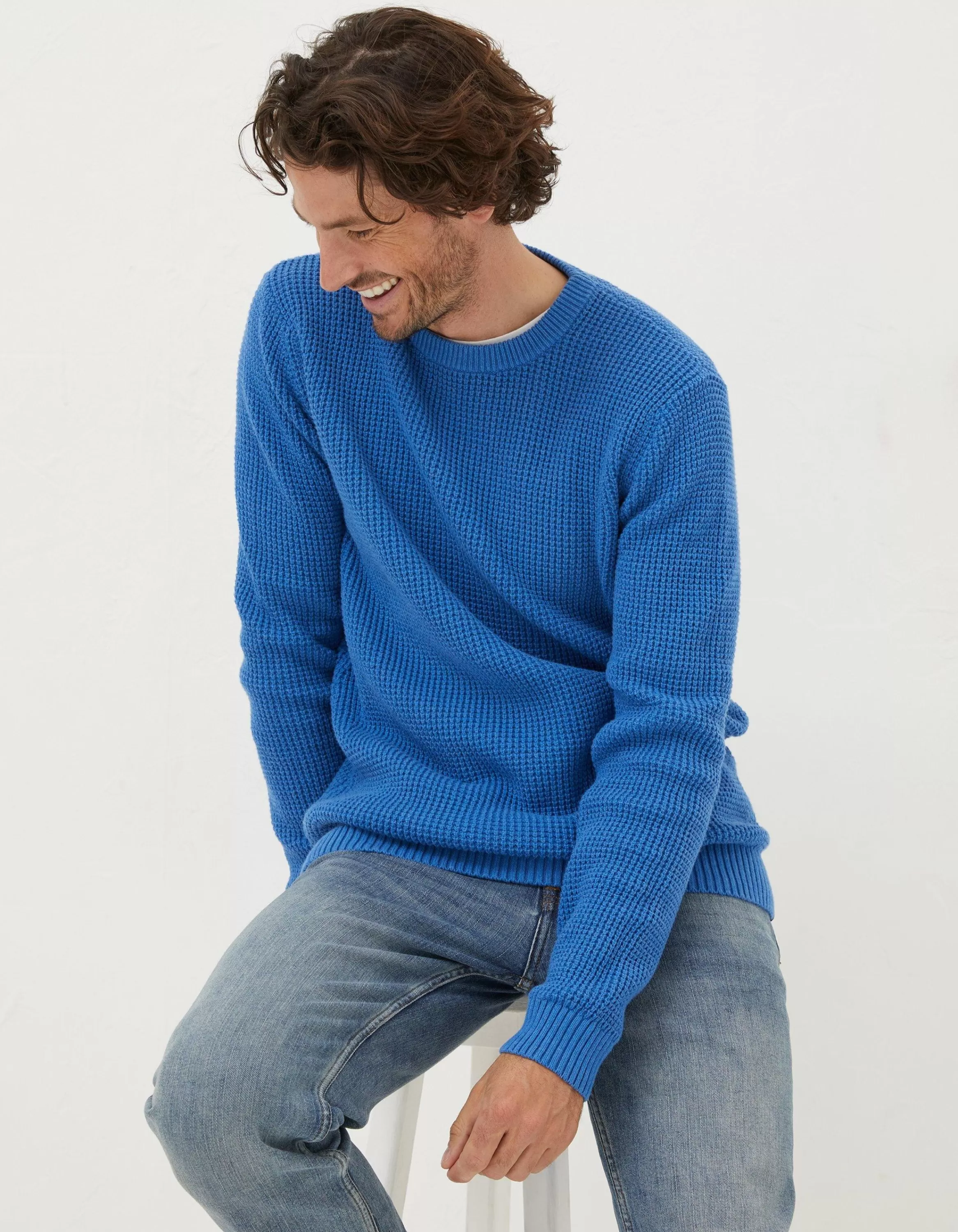 Sale FatFace Pembrey Cotton Crew Neck Jumper Cobalt Blue