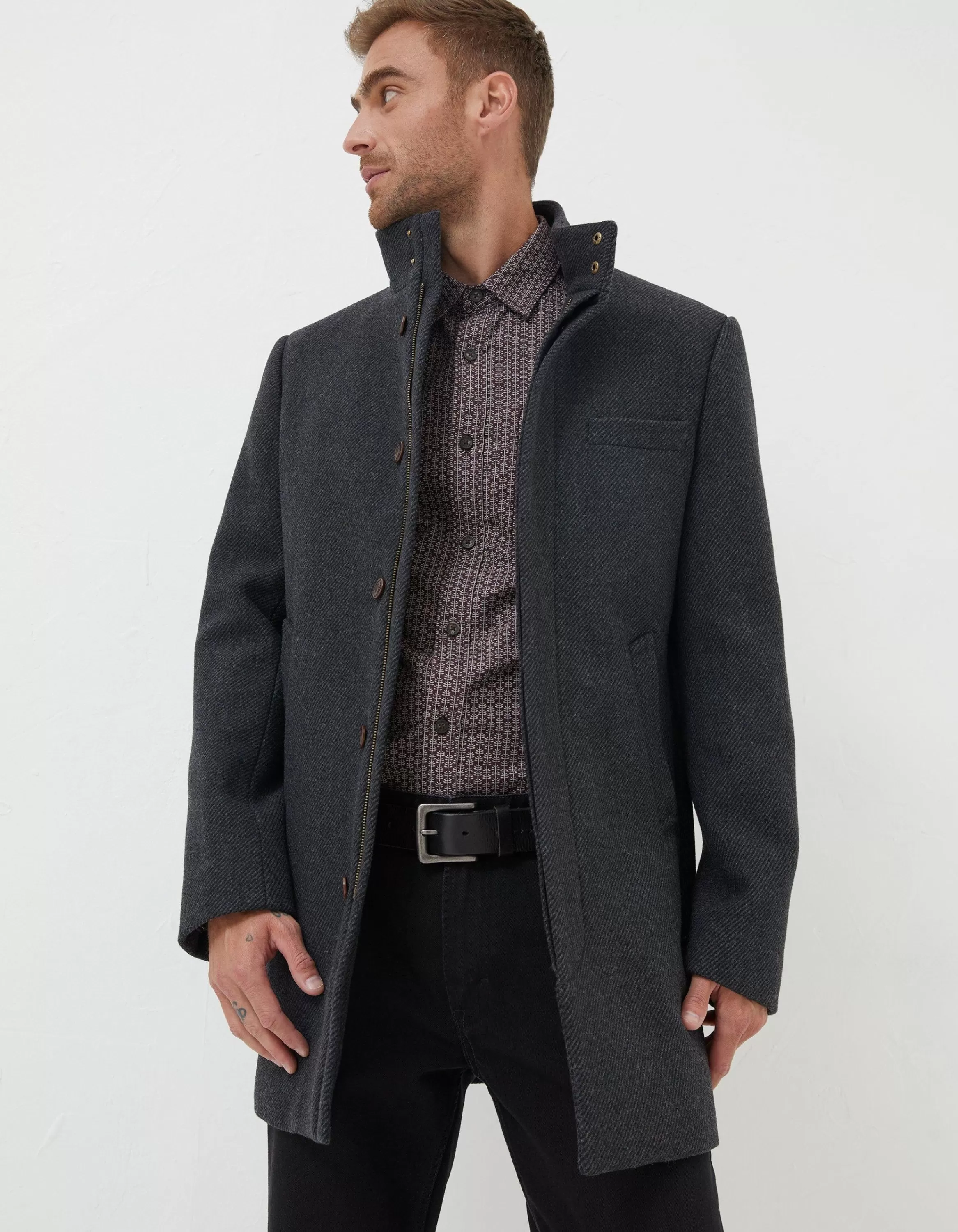 Fashion FatFace Pendeen Wool Blend Overcoat Dark Grey