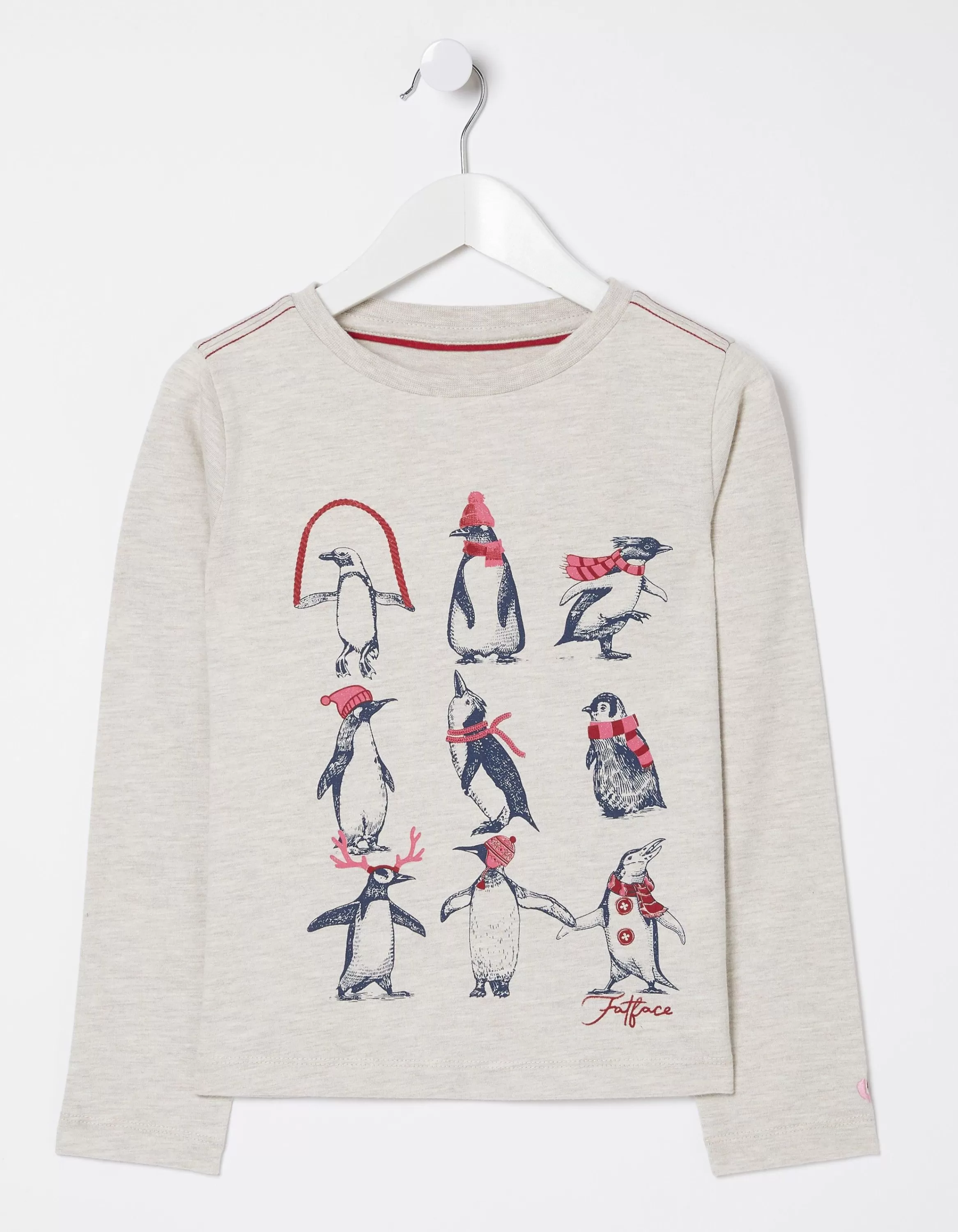 Hot FatFace Penguin Graphic T-Shirt Oatmeal Marl