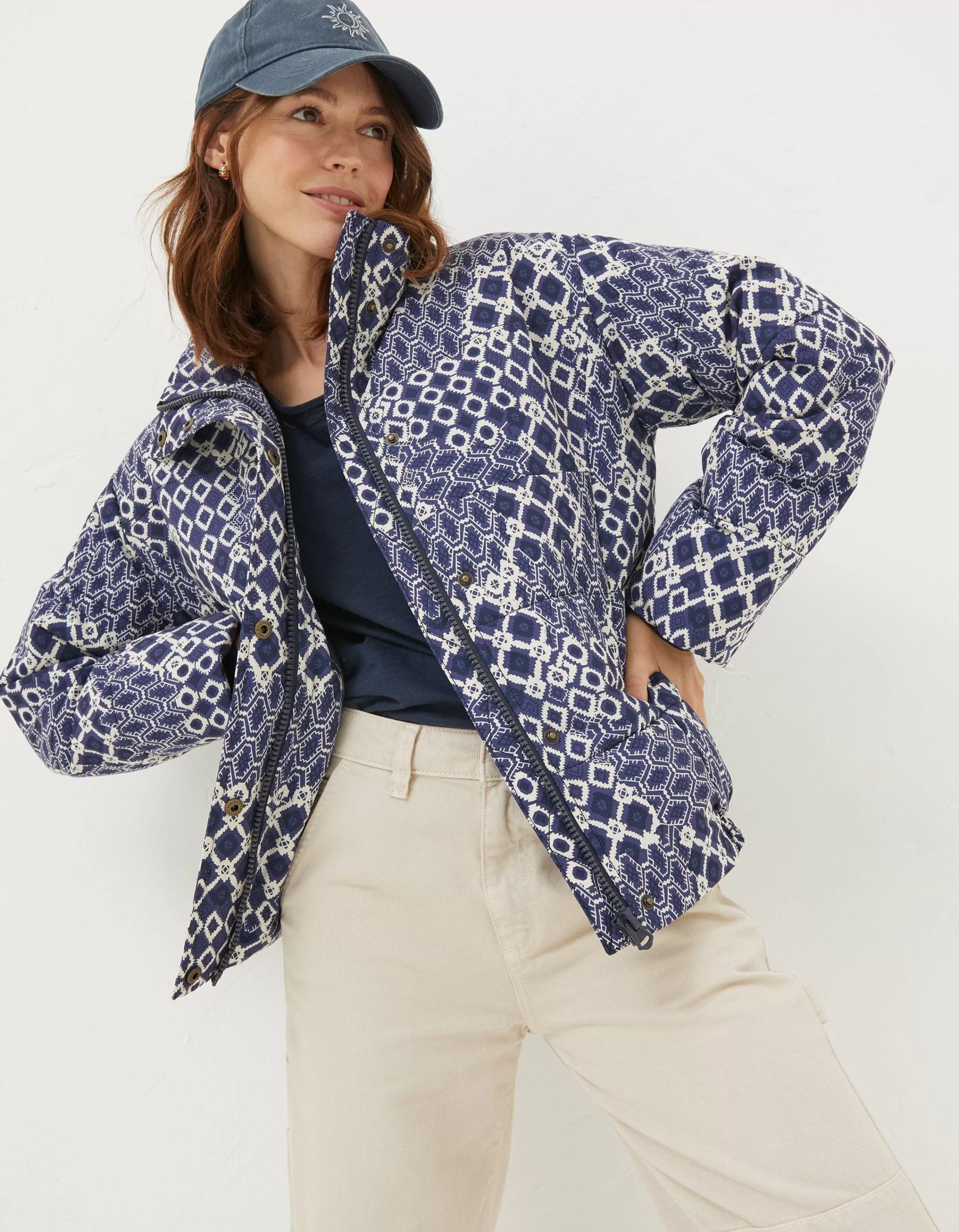 Shop FatFace Peri Patchwork Puffer Jacket Navy