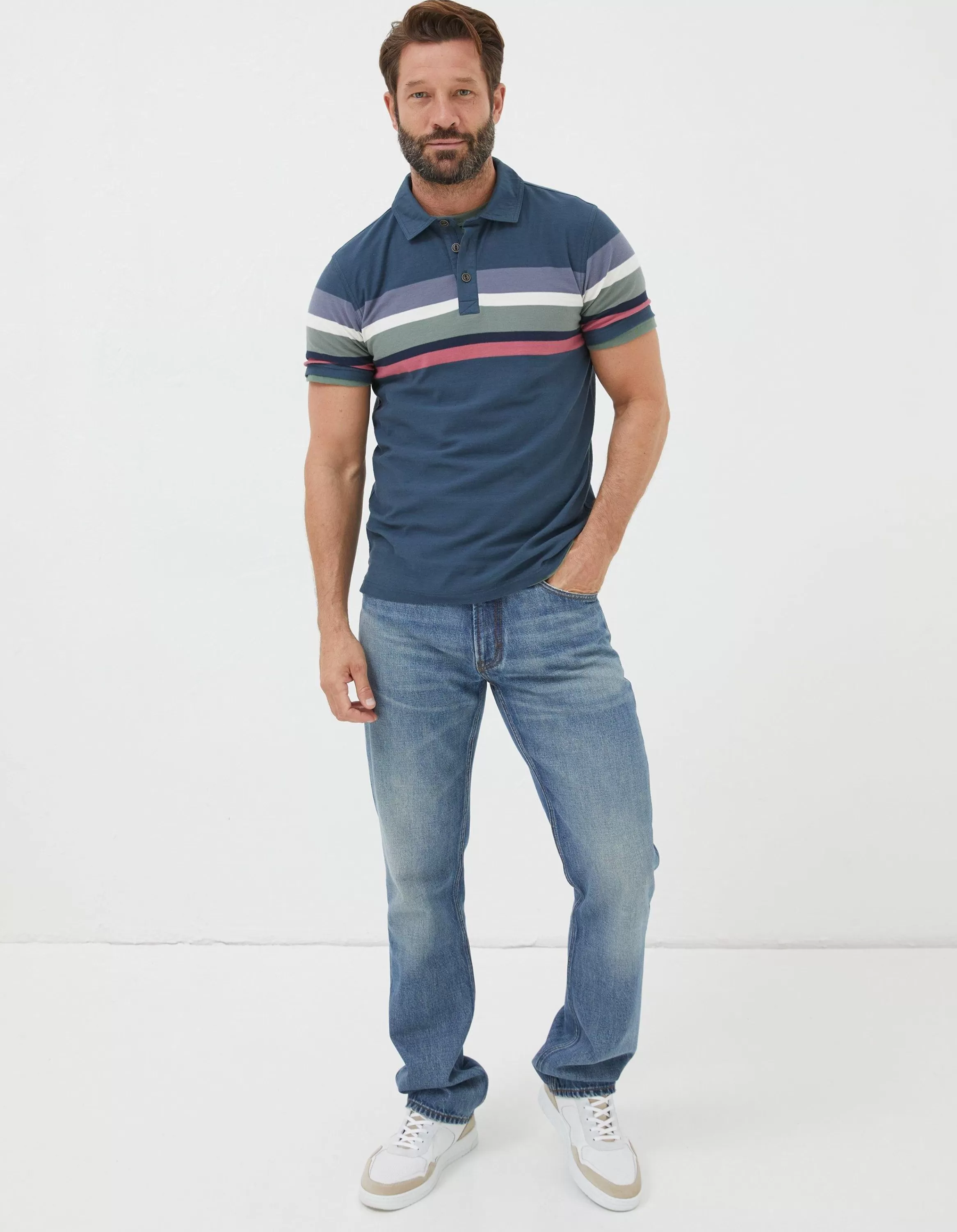 Cheap FatFace Perranporth Chest Stripe Polo French Navy