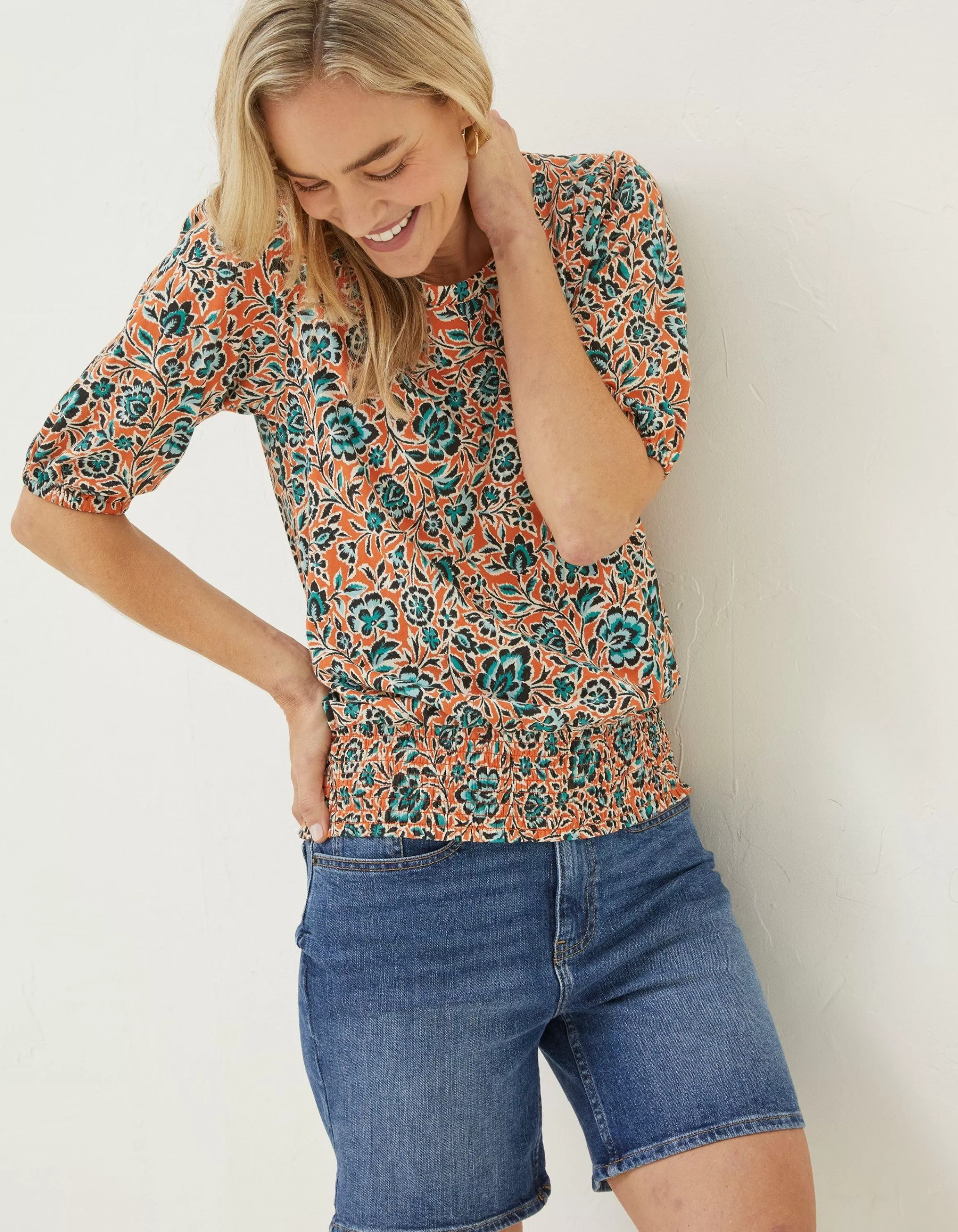 Best FatFace Perrie Sketch Floral Top Orange