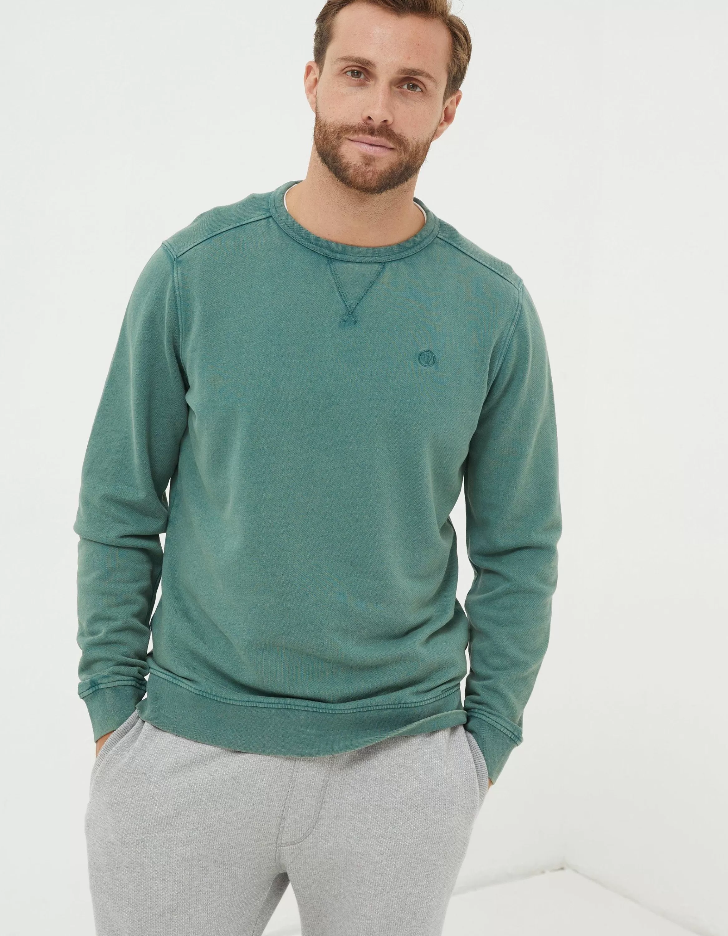 Clearance FatFace Petersfield Crew Neck Sweatshirt Teal Blue